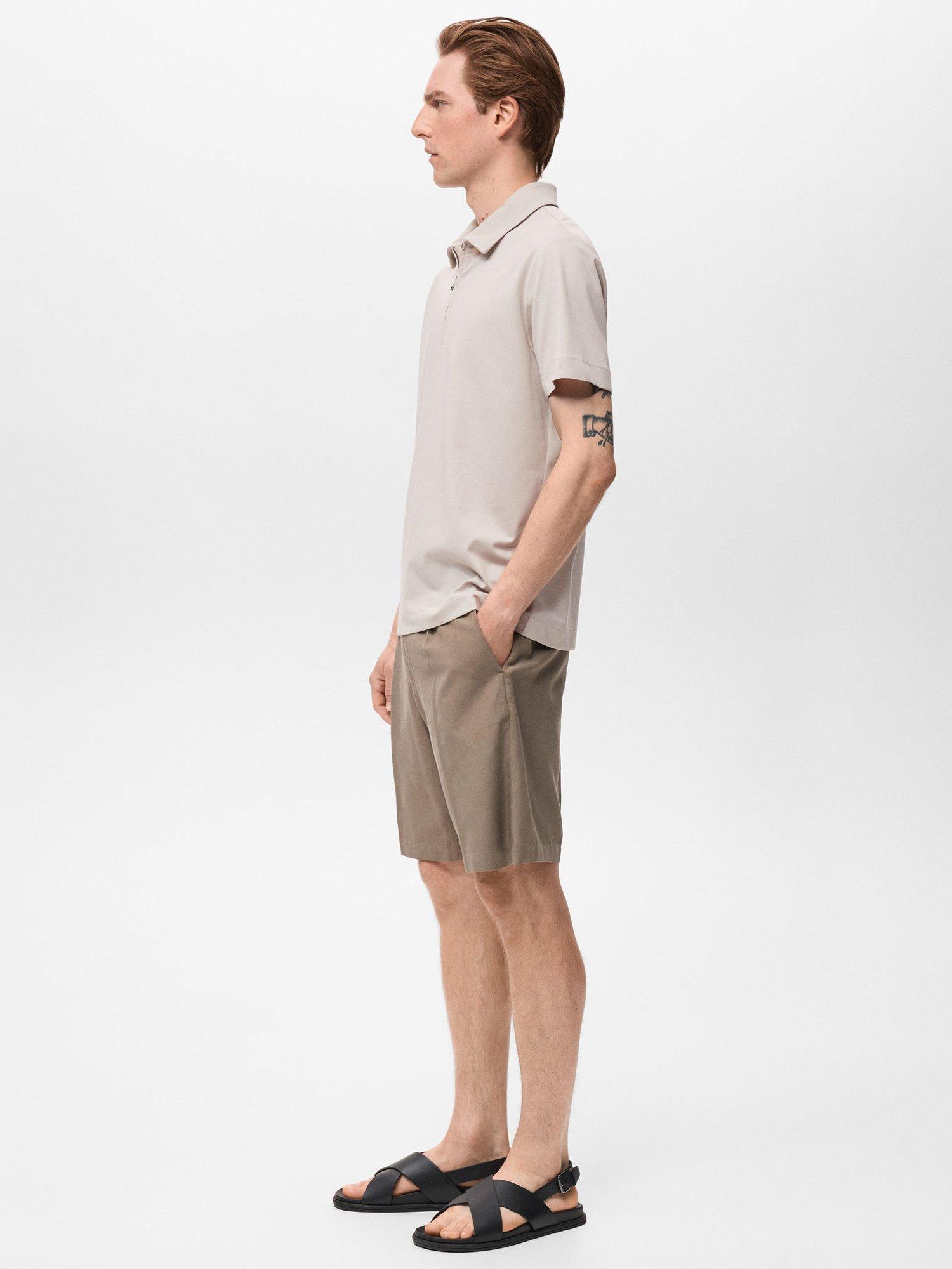 Product image 7 of 8, which shows Mango Carle Half Zip Cotton Blend Polo Shirt, Natural Beige, XS