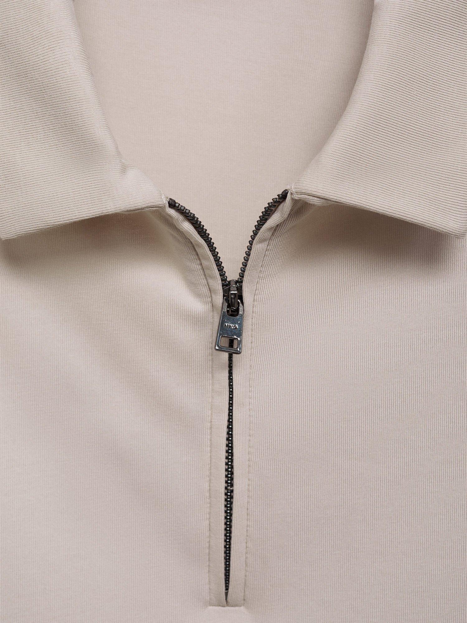 Product image 8 of 8, which shows Mango Carle Half Zip Cotton Blend Polo Shirt, Natural Beige, XS