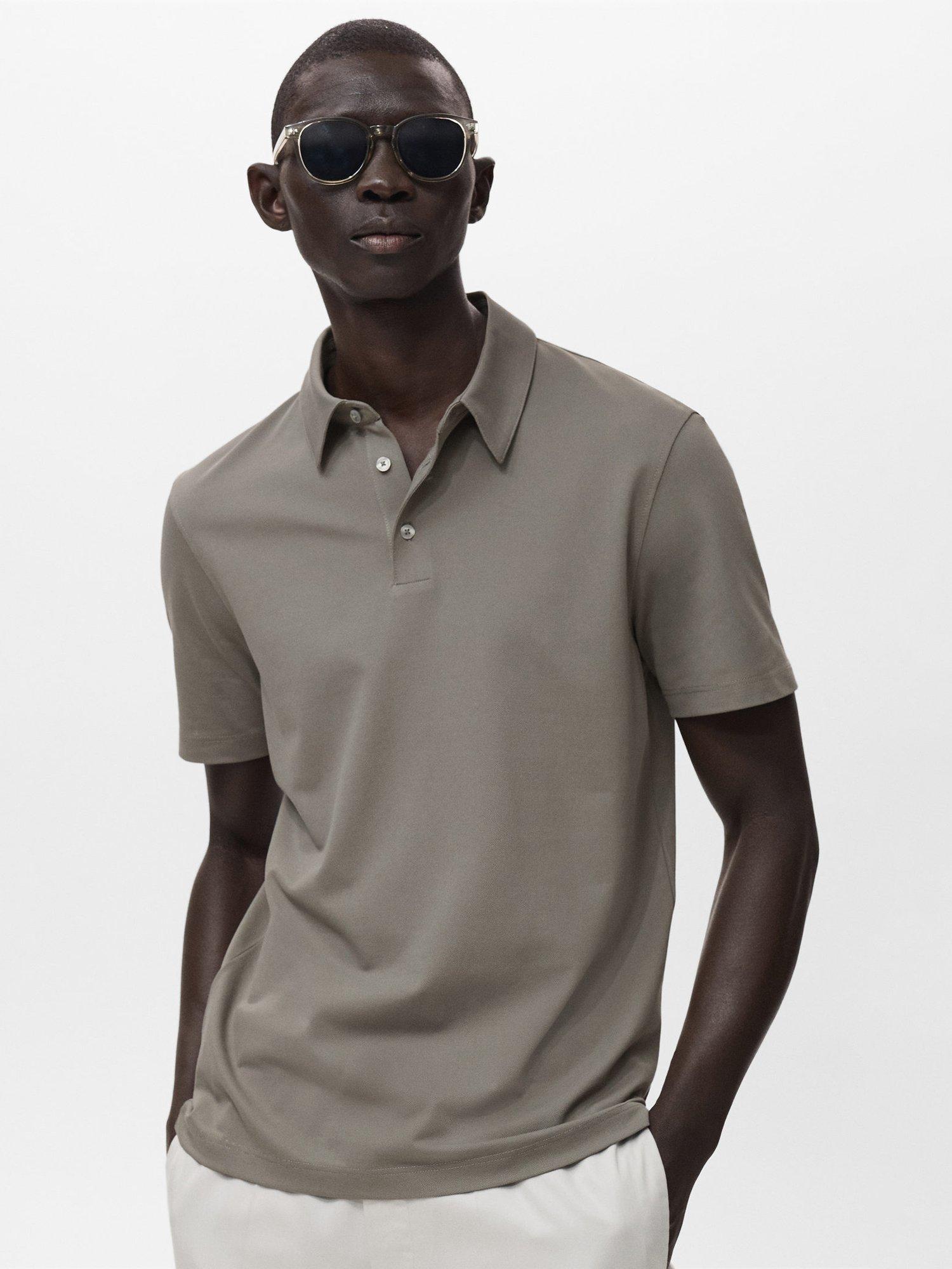 Product image 1 of 8, which shows Mango Ezequi Regular Fit Cotton Blend Polo Shirt, Dark Green, XXL