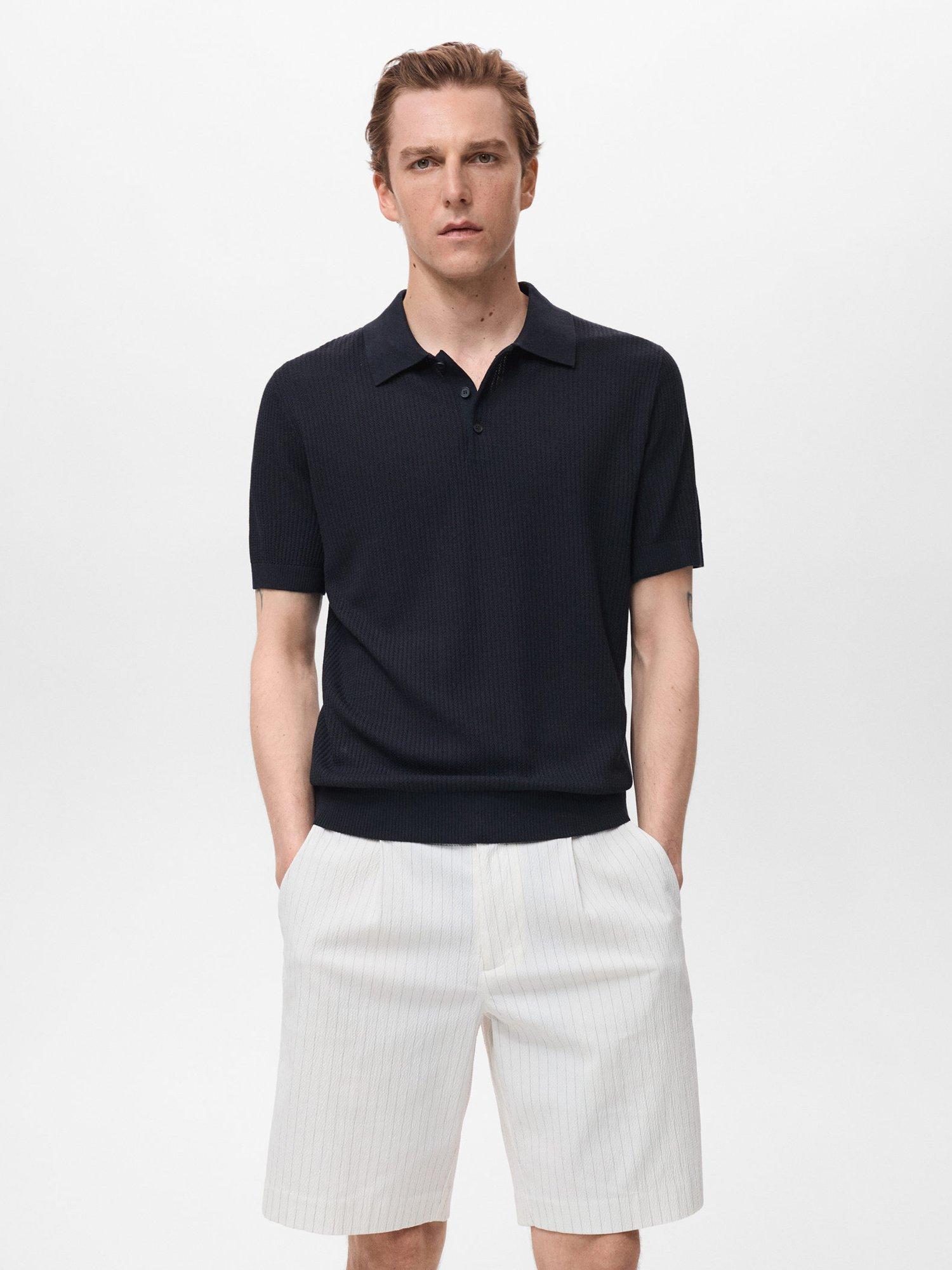 Product image 1 of 9, which shows Mango Flew Regular Fit Cotton Linen Blend Polo Shirt, Navy, S