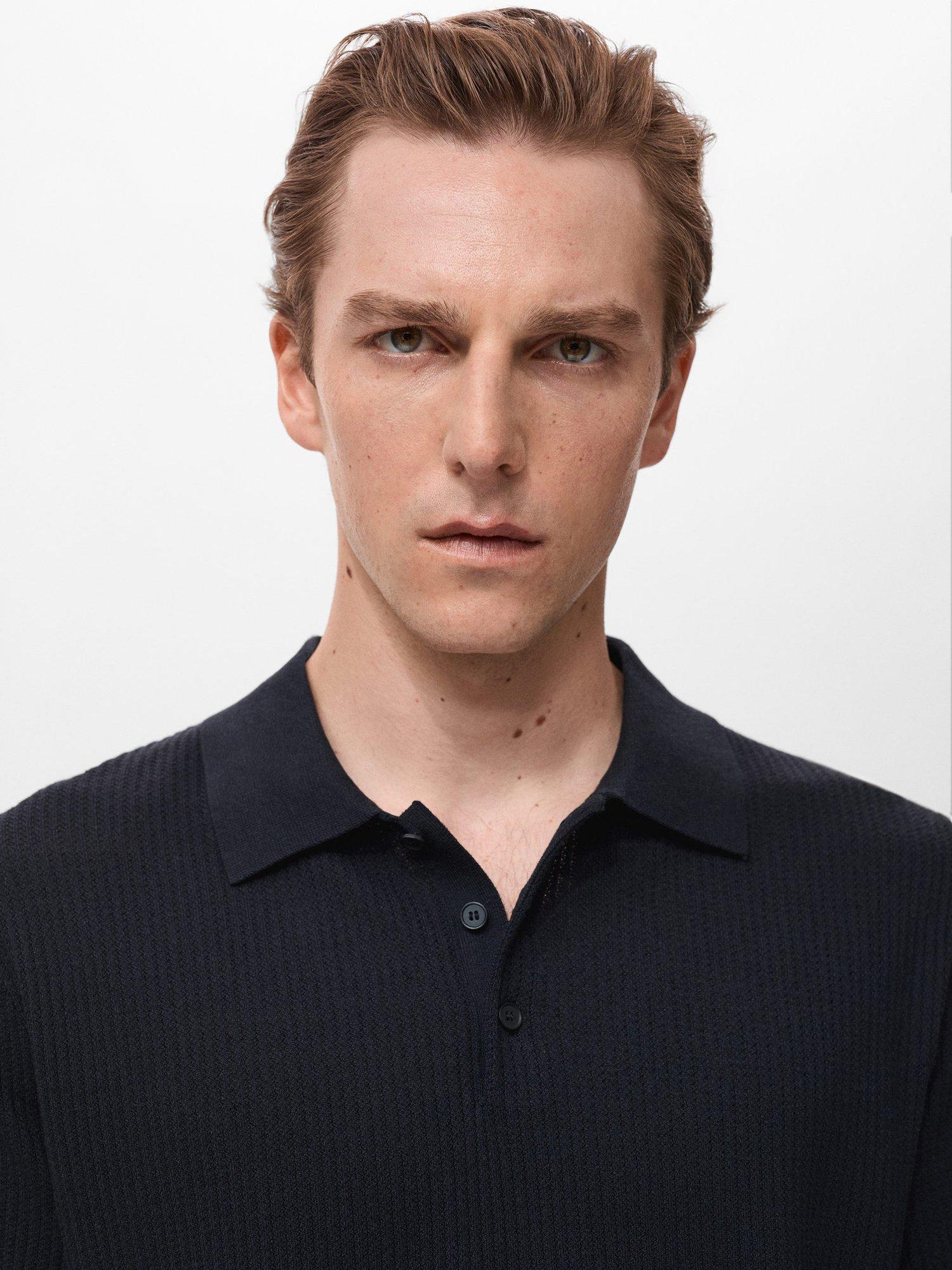 Product image 6 of 9, which shows Mango Flew Regular Fit Cotton Linen Blend Polo Shirt, Navy, S