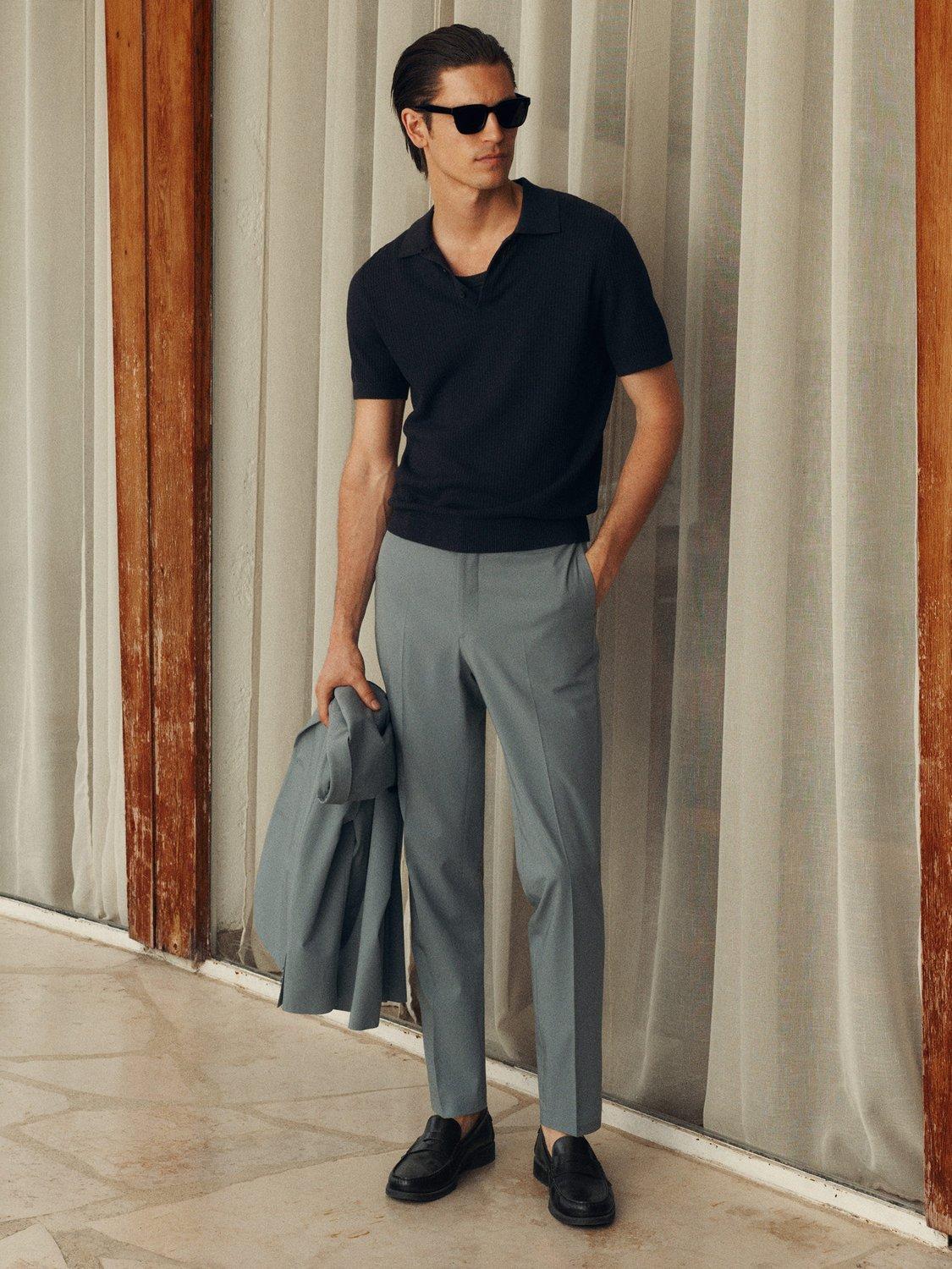 Product image 8 of 9, which shows Mango Flew Regular Fit Cotton Linen Blend Polo Shirt, Navy, S