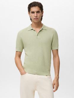 Mango Flew Regular Fit Cotton Linen Blend Polo Shirt, Bright Green