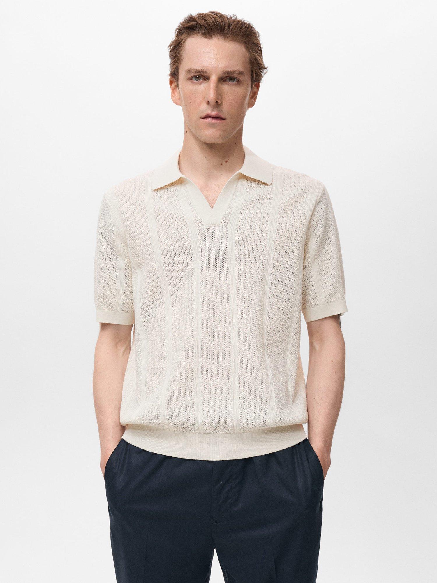 Product image 1 of 9, which shows Mango Mati Regular Fit Knit Polo Shirt, Light Beige, M