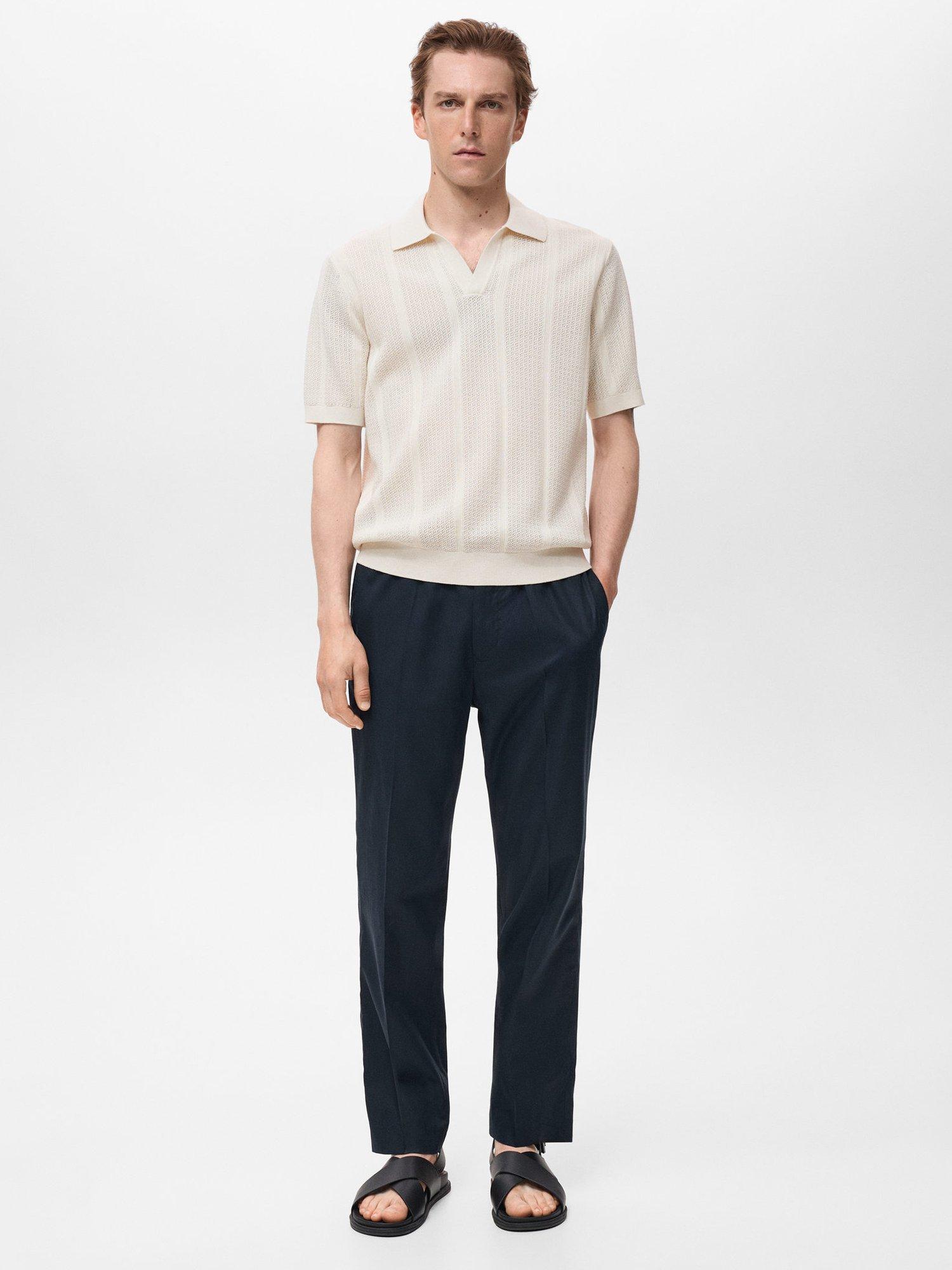 Product image 2 of 9, which shows Mango Mati Regular Fit Knit Polo Shirt, Light Beige, M