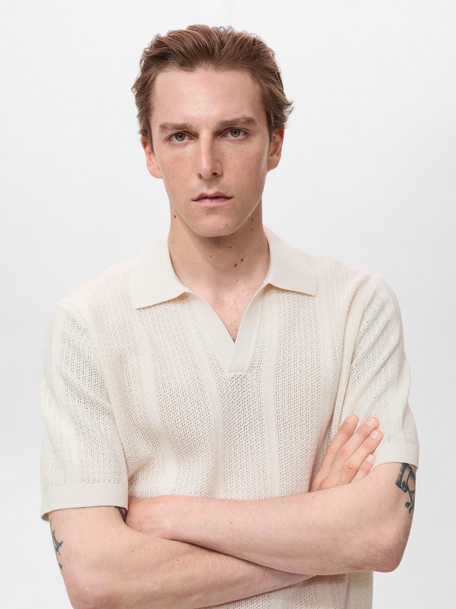 Product image 6 of 9, which shows Mango Mati Regular Fit Knit Polo Shirt, Light Beige, M