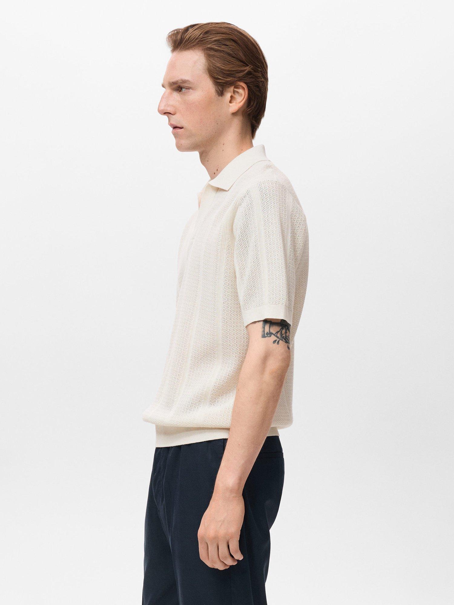 Product image 7 of 9, which shows Mango Mati Regular Fit Knit Polo Shirt, Light Beige, M