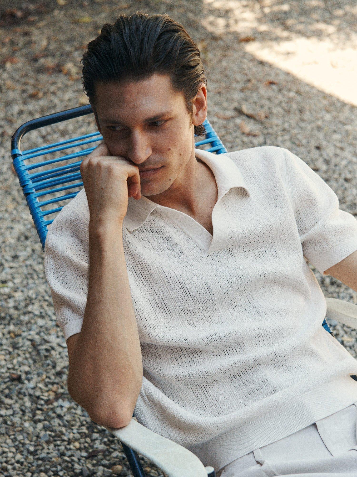 Product image 8 of 9, which shows Mango Mati Regular Fit Knit Polo Shirt, Light Beige, M