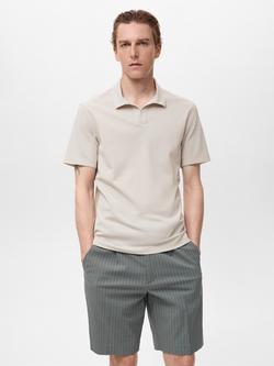 Mango Taga Cotton Blend Regular Fit Short Sleeve Polo Shirt, Light Beige