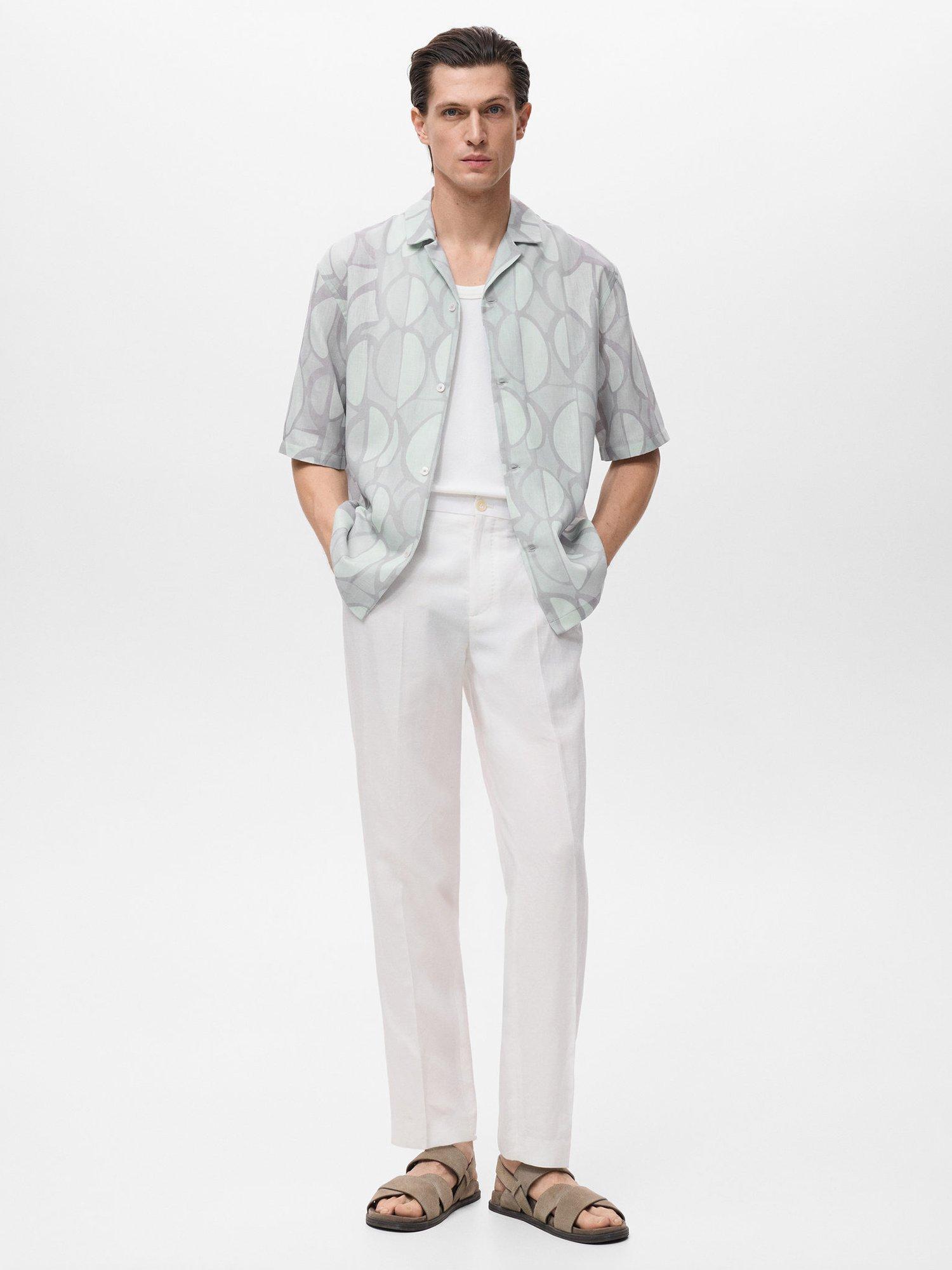 Product image 2 of 8, which shows Mango Bergurv Abstract Print Short Sleeve Collar Shirt, Blue/Multi, S