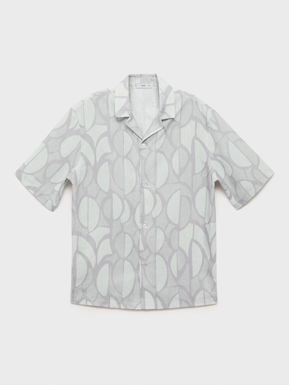 Product image 3 of 8, which shows Mango Bergurv Abstract Print Short Sleeve Collar Shirt, Blue/Multi, S
