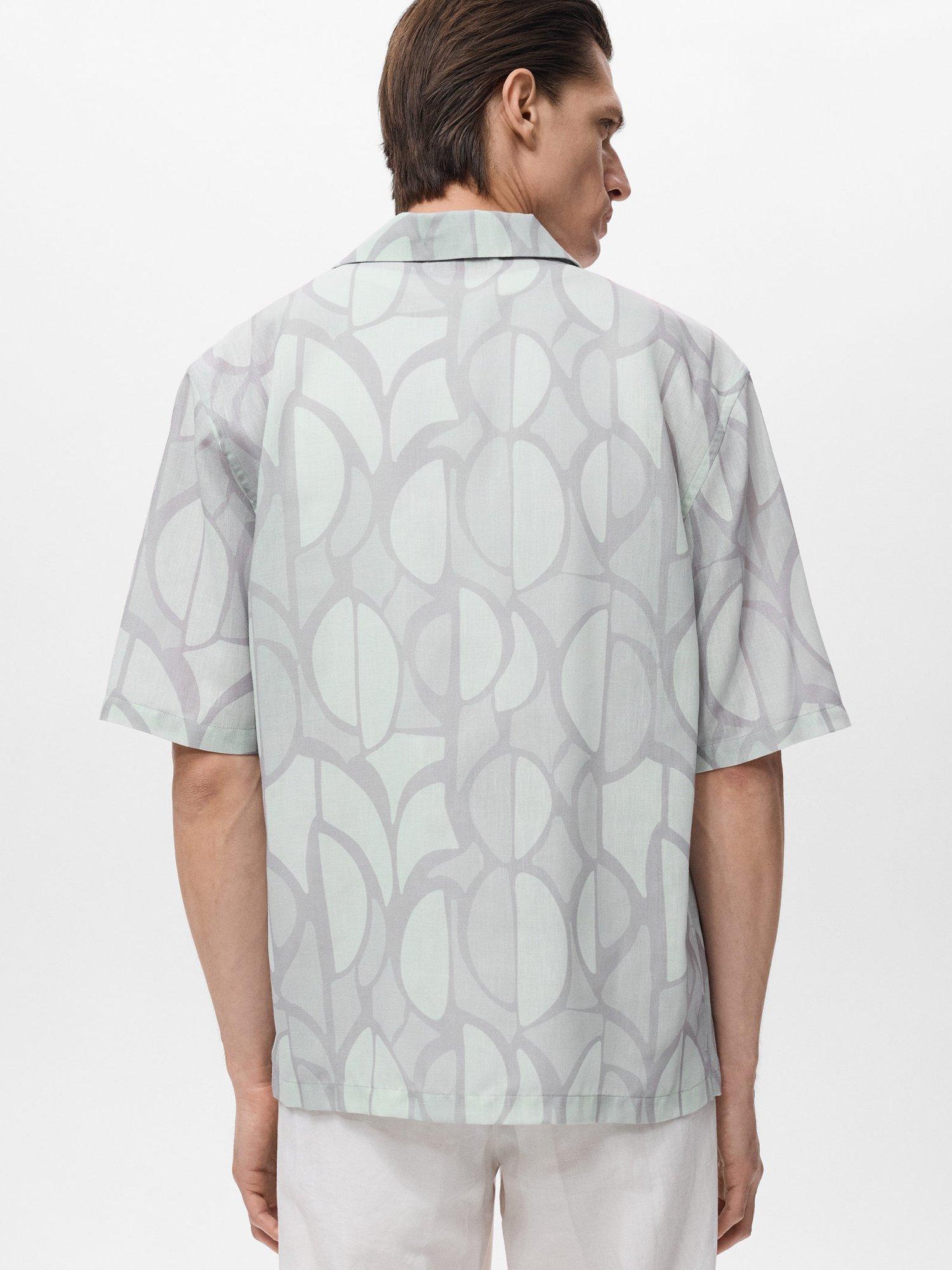 Product image 4 of 8, which shows Mango Bergurv Abstract Print Short Sleeve Collar Shirt, Blue/Multi, S
