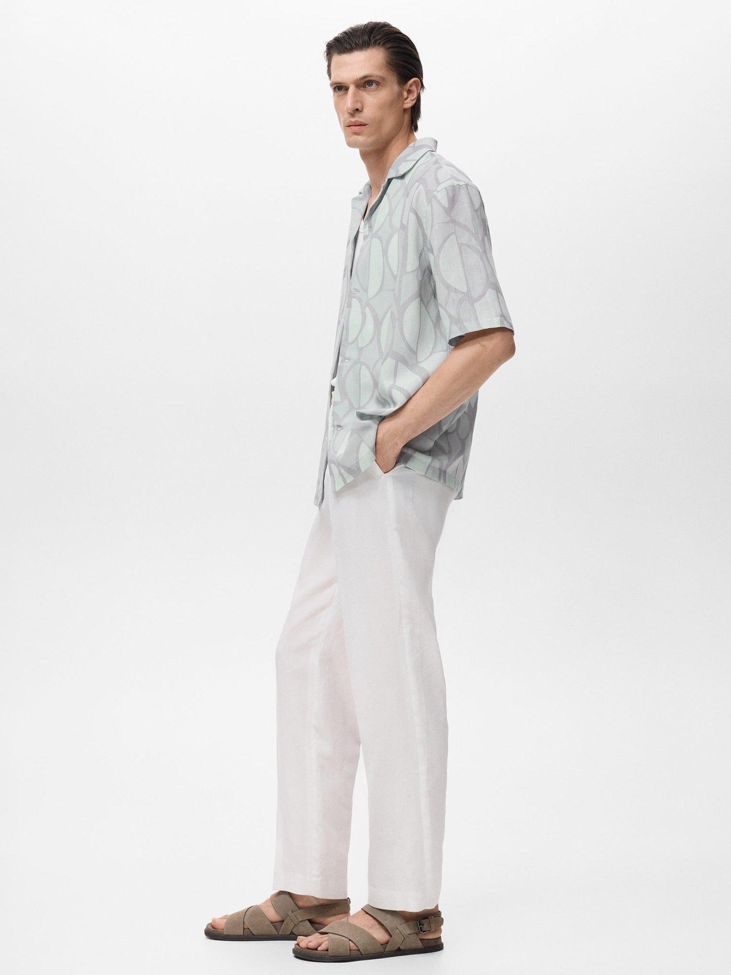 Product image 7 of 8, which shows Mango Bergurv Abstract Print Short Sleeve Collar Shirt, Blue/Multi, S