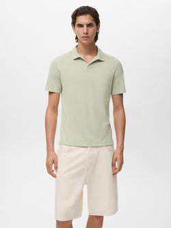 Mango Taga Cotton Blend Regular Fit Short Sleeve Polo Shirt, Green