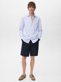 Mango Elda Stripe Linen Cotton Blend Shirt, Blue/White - view 2, Blue/White