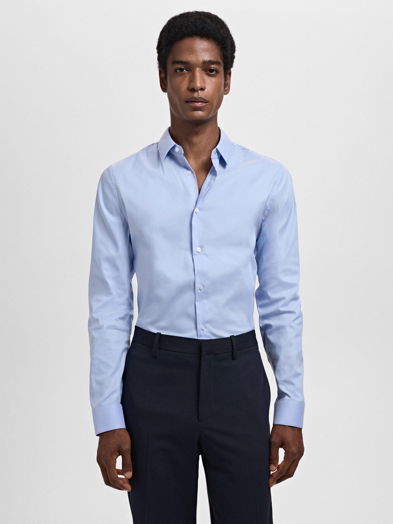 Product image 1 of 8, which shows Mango Emotion Cotton Blend Shirt, Pastel Blue, XL