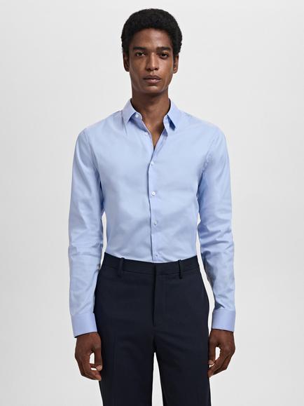 Mango Emotion Cotton Blend Shirt, Pastel Blue