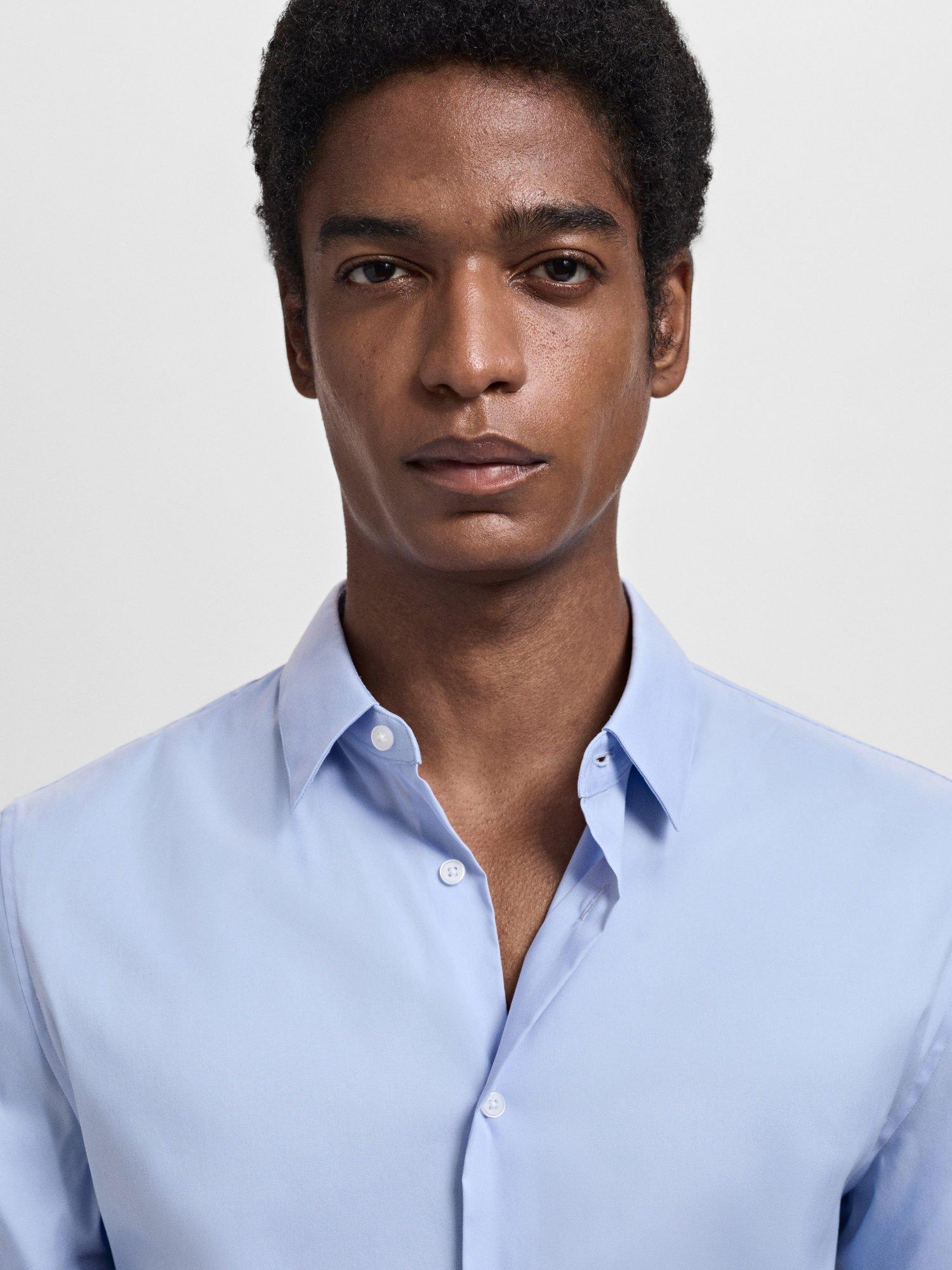 Product image 6 of 8, which shows Mango Emotion Cotton Blend Shirt, Pastel Blue, XL