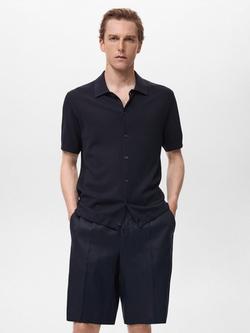 Mango Flew Button Down Short Sleeve Shirt, Navy