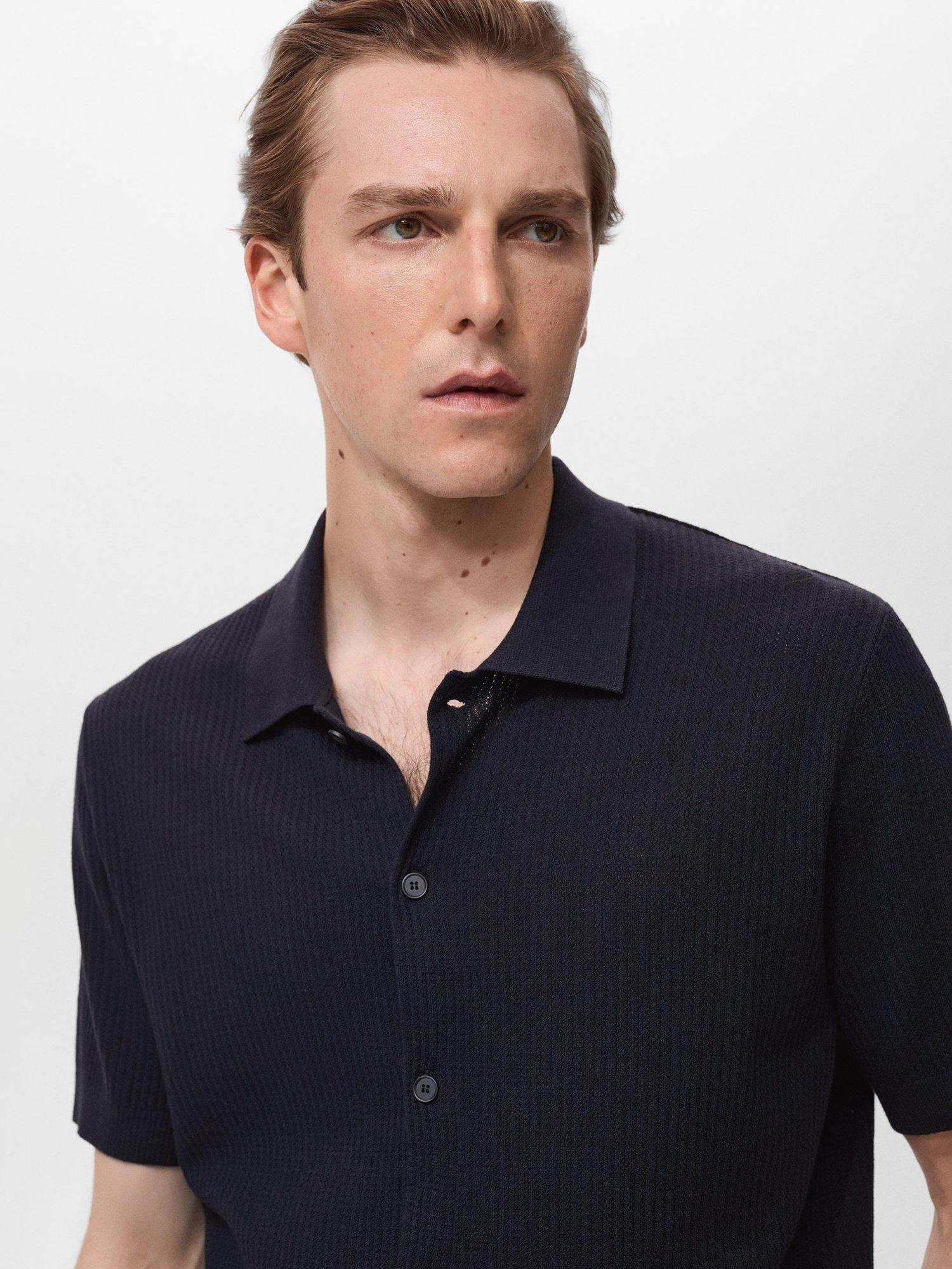 Product image 6 of 8, which shows Mango Flew Button Down Short Sleeve Shirt, Navy, L