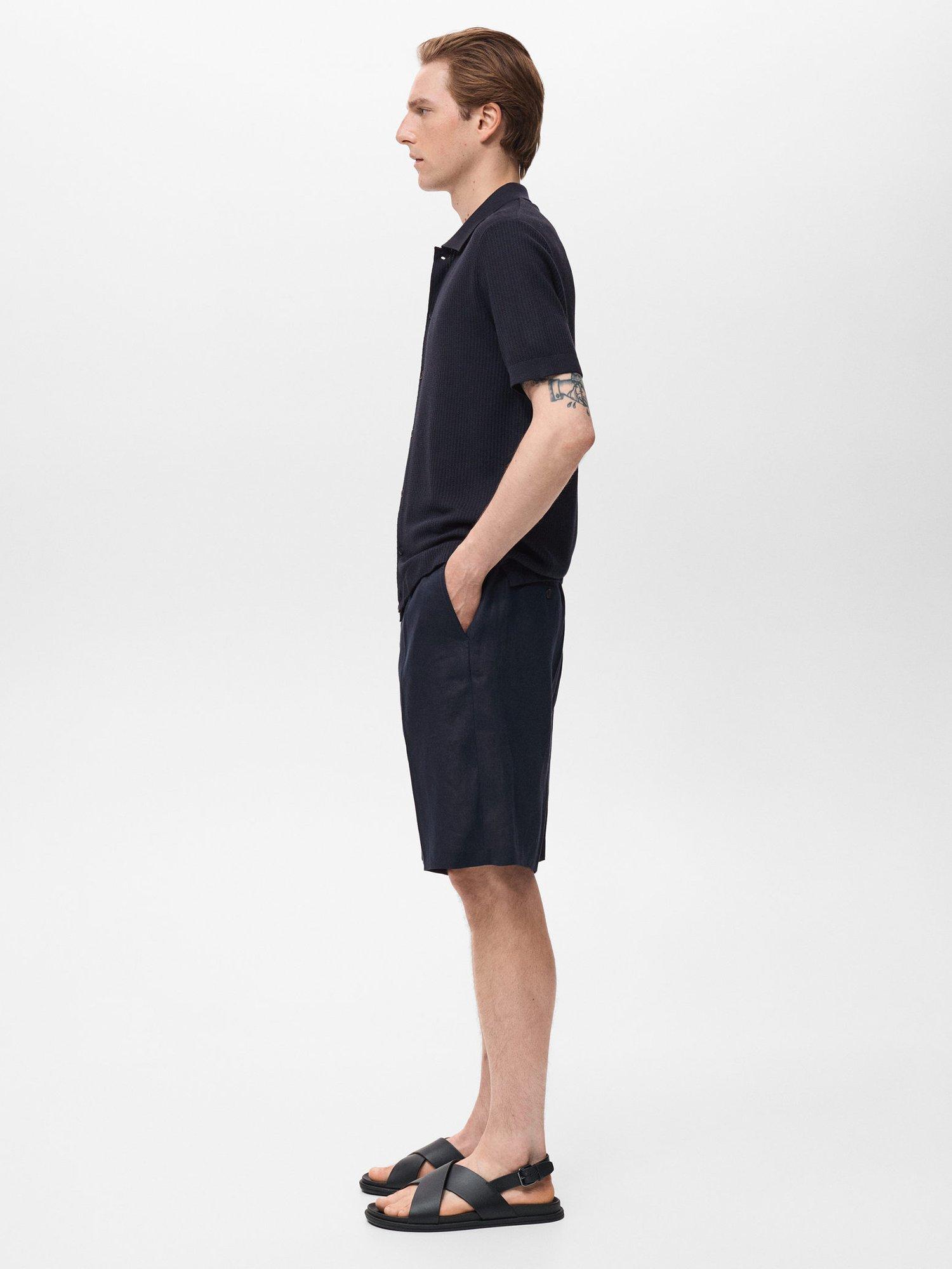 Product image 7 of 8, which shows Mango Flew Button Down Short Sleeve Shirt, Navy, L