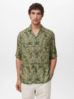 Mango Enrico Geometric Print Shirt, Dark Green