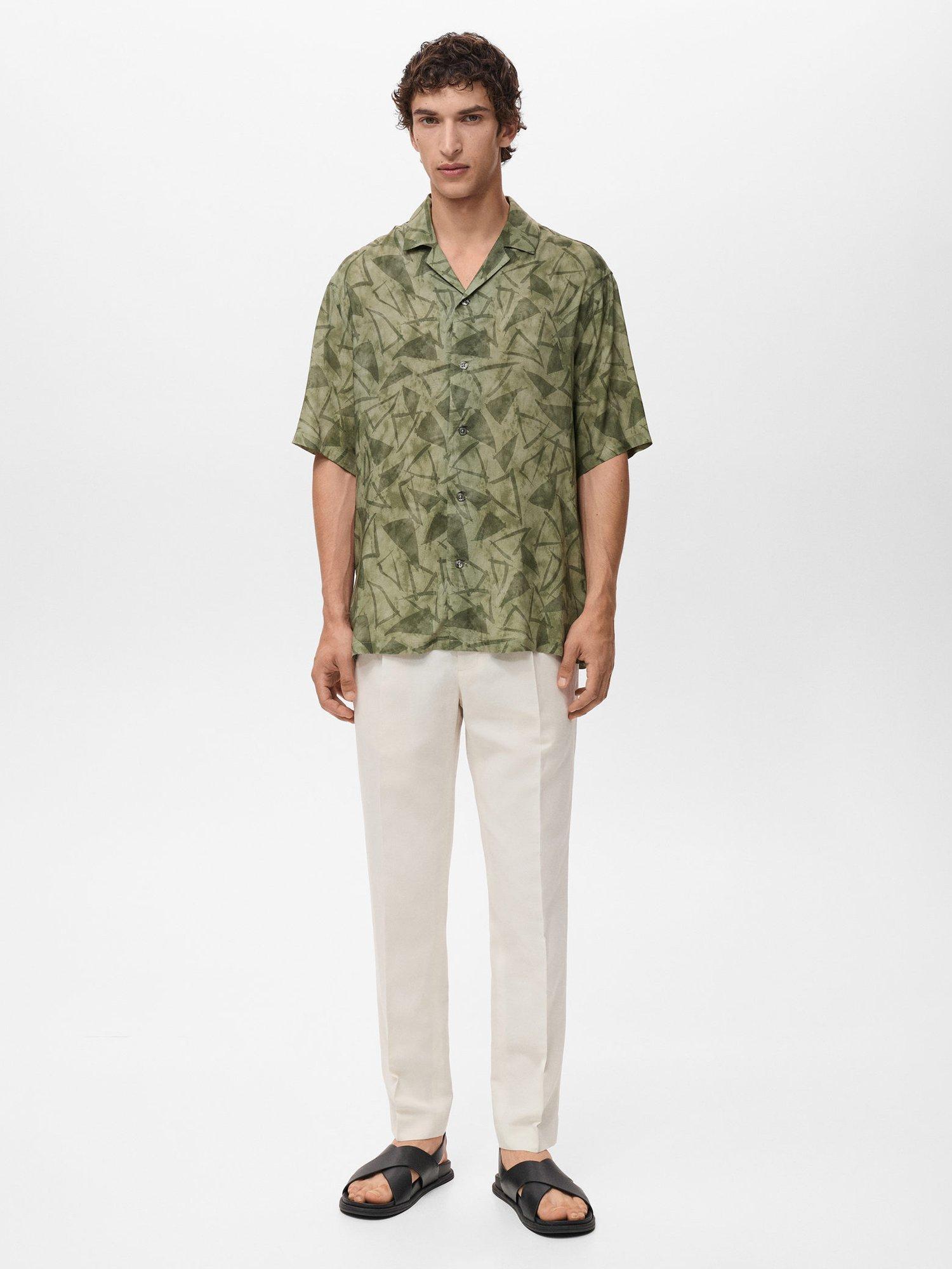 Product image 2 of 8, which shows Mango Enrico Geometric Print Shirt, Dark Green, L
