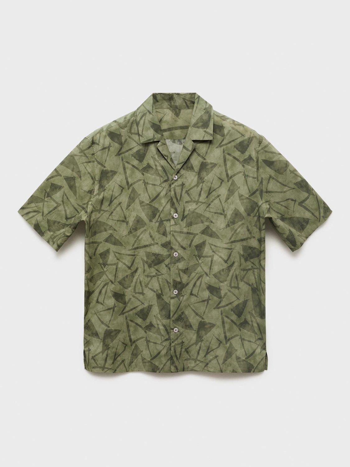 Product image 3 of 8, which shows Mango Enrico Geometric Print Shirt, Dark Green, L