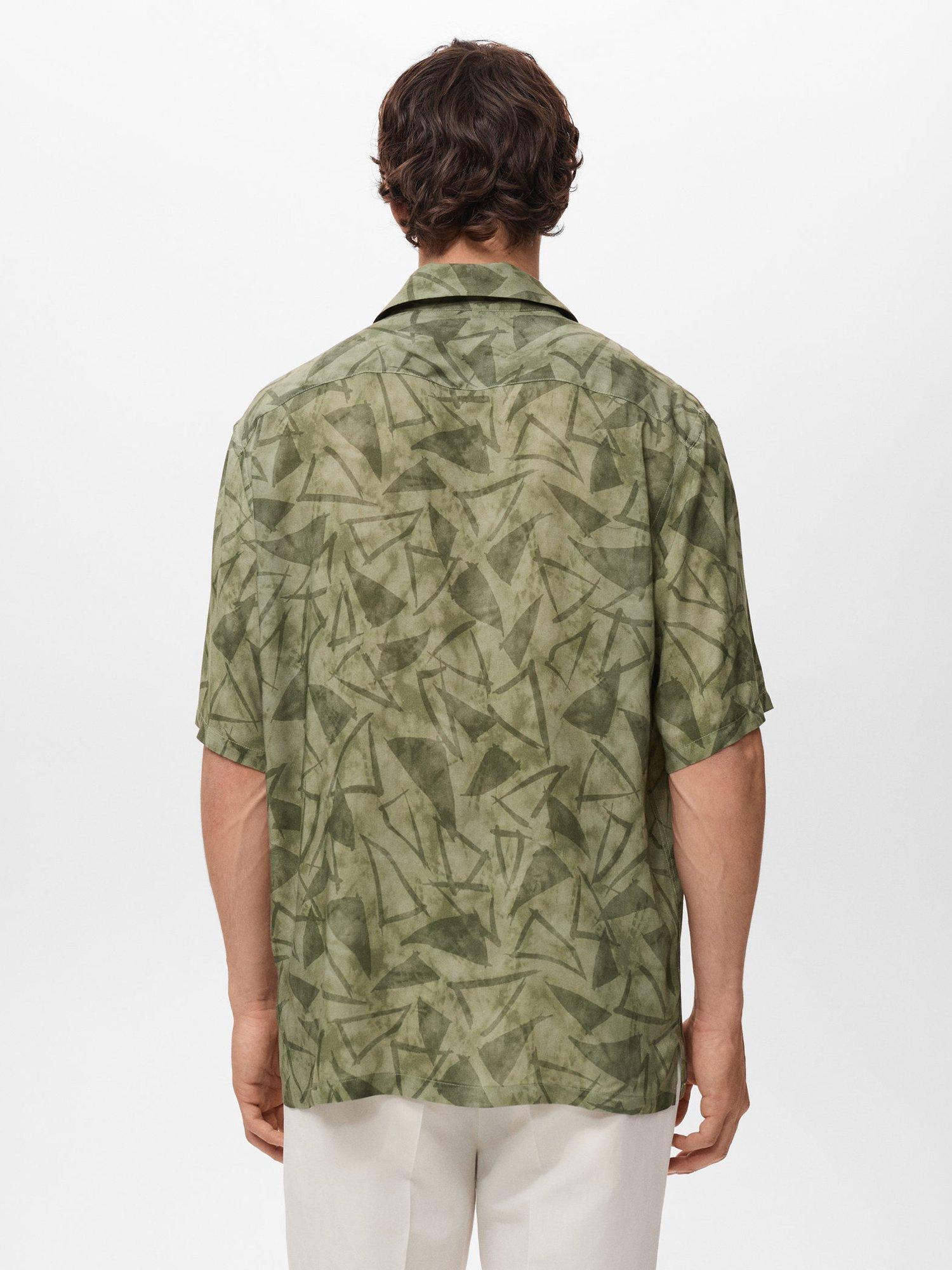 Product image 4 of 8, which shows Mango Enrico Geometric Print Shirt, Dark Green, L
