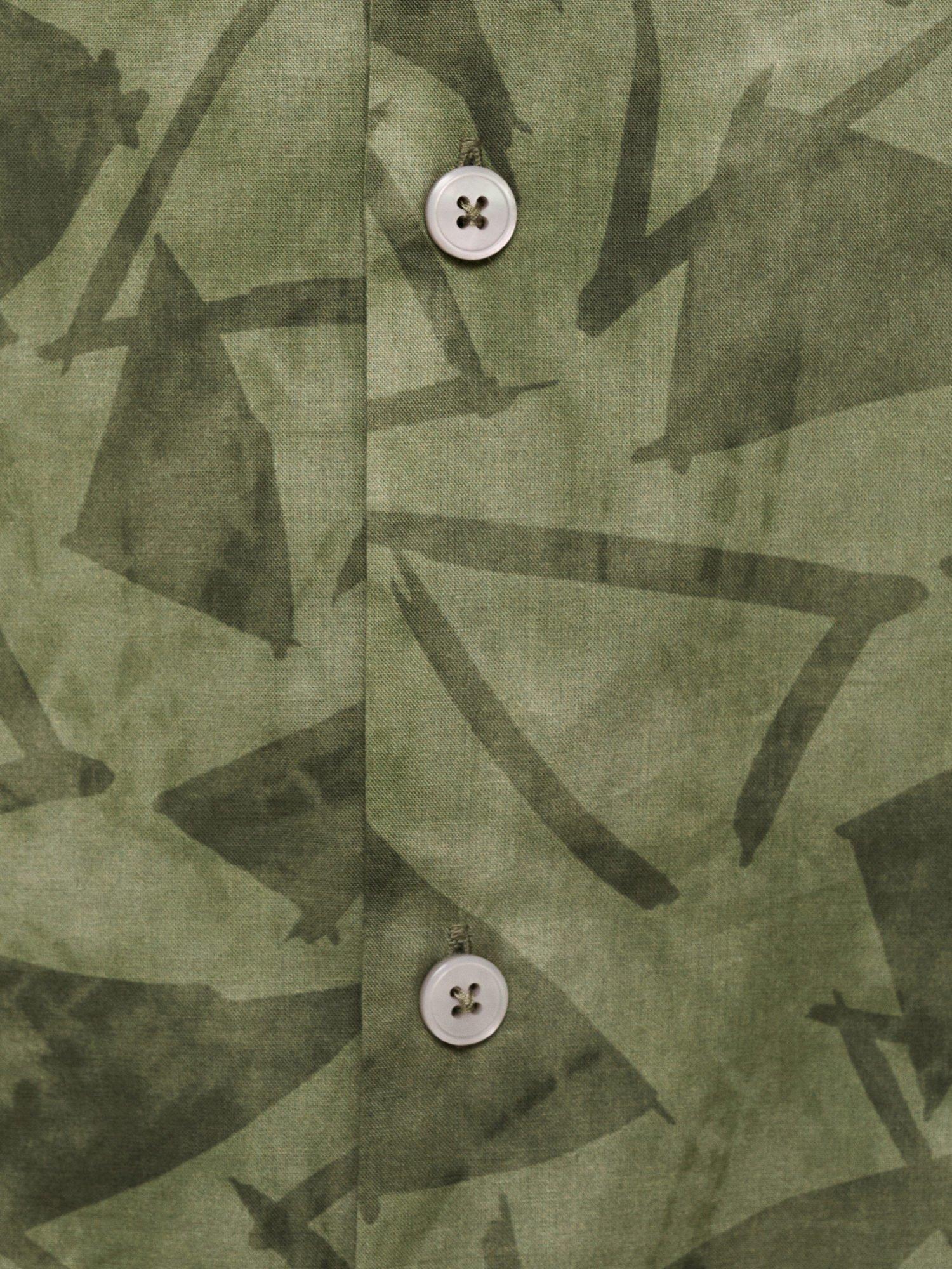 Product image 5 of 8, which shows Mango Enrico Geometric Print Shirt, Dark Green, L