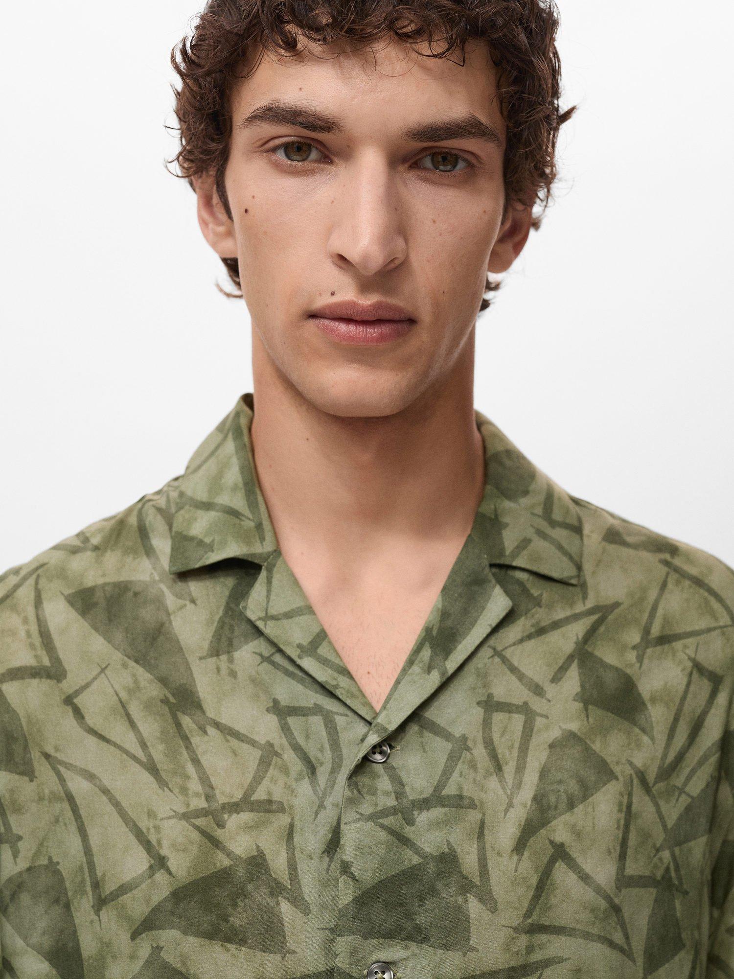 Product image 6 of 8, which shows Mango Enrico Geometric Print Shirt, Dark Green, L