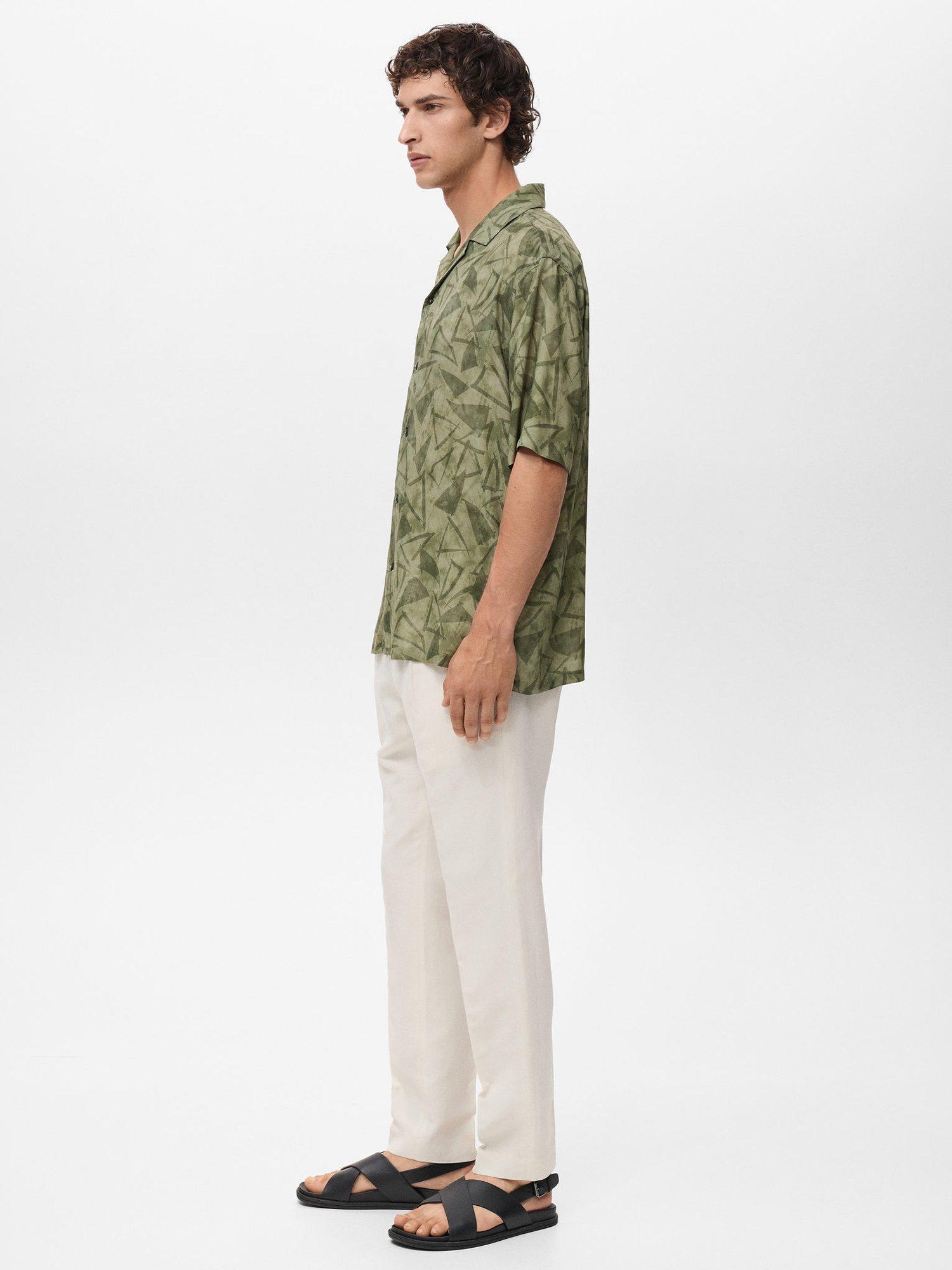 Product image 7 of 8, which shows Mango Enrico Geometric Print Shirt, Dark Green, L