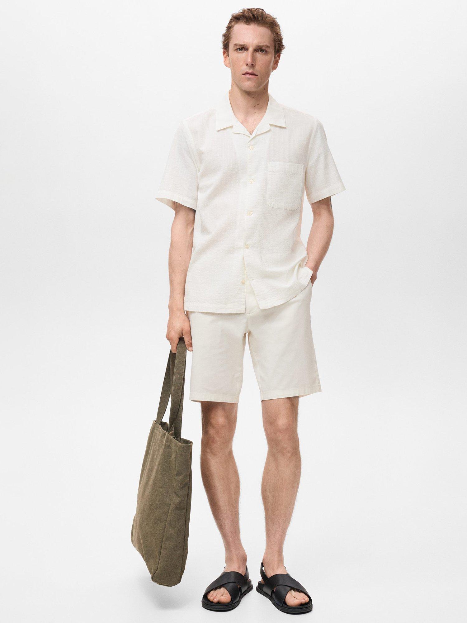 Product image 2 of 8, which shows Mango Muzza Button Down Short Sleeve Cotton Shirt, White, L