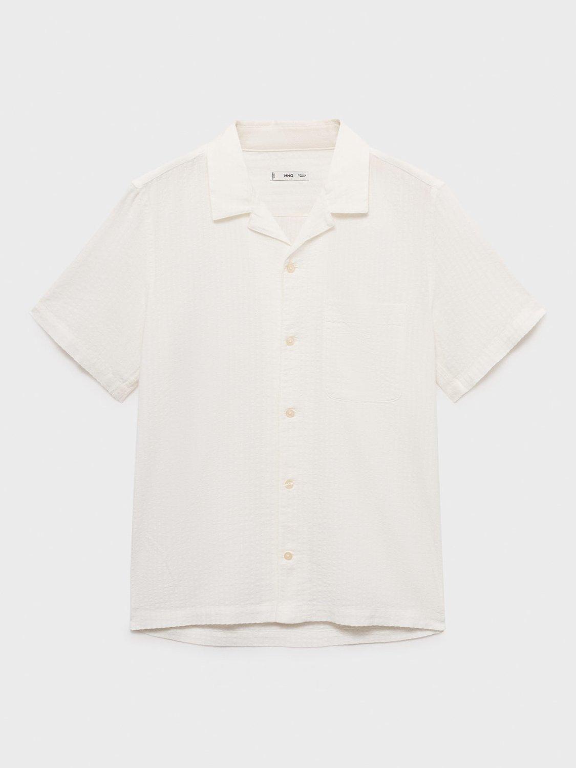 Product image 3 of 8, which shows Mango Muzza Button Down Short Sleeve Cotton Shirt, White, L