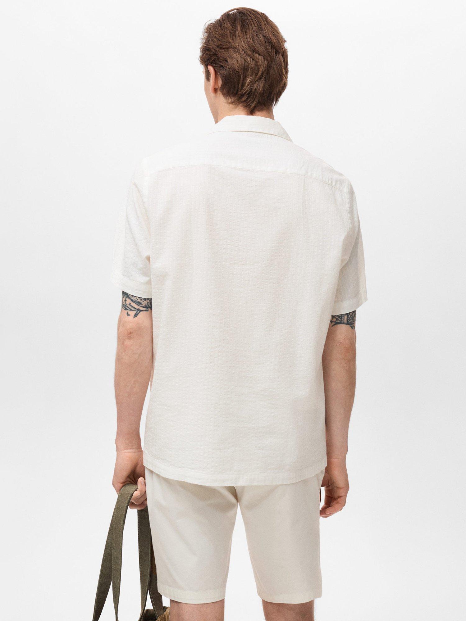 Product image 4 of 8, which shows Mango Muzza Button Down Short Sleeve Cotton Shirt, White, L