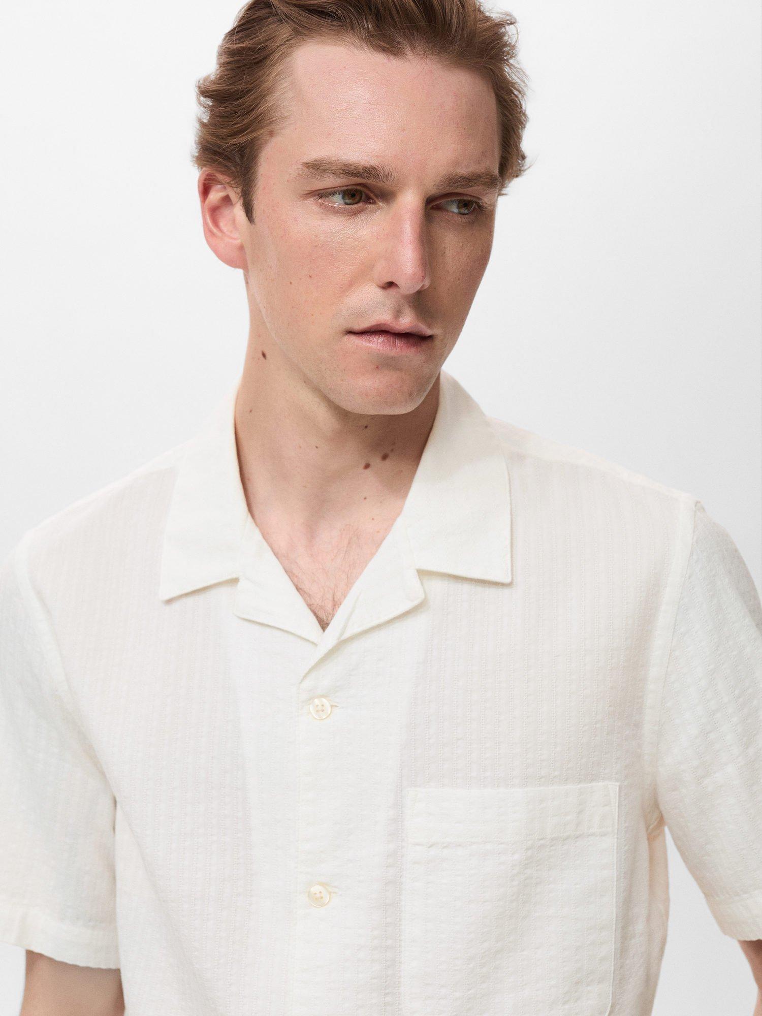 Product image 6 of 8, which shows Mango Muzza Button Down Short Sleeve Cotton Shirt, White, L