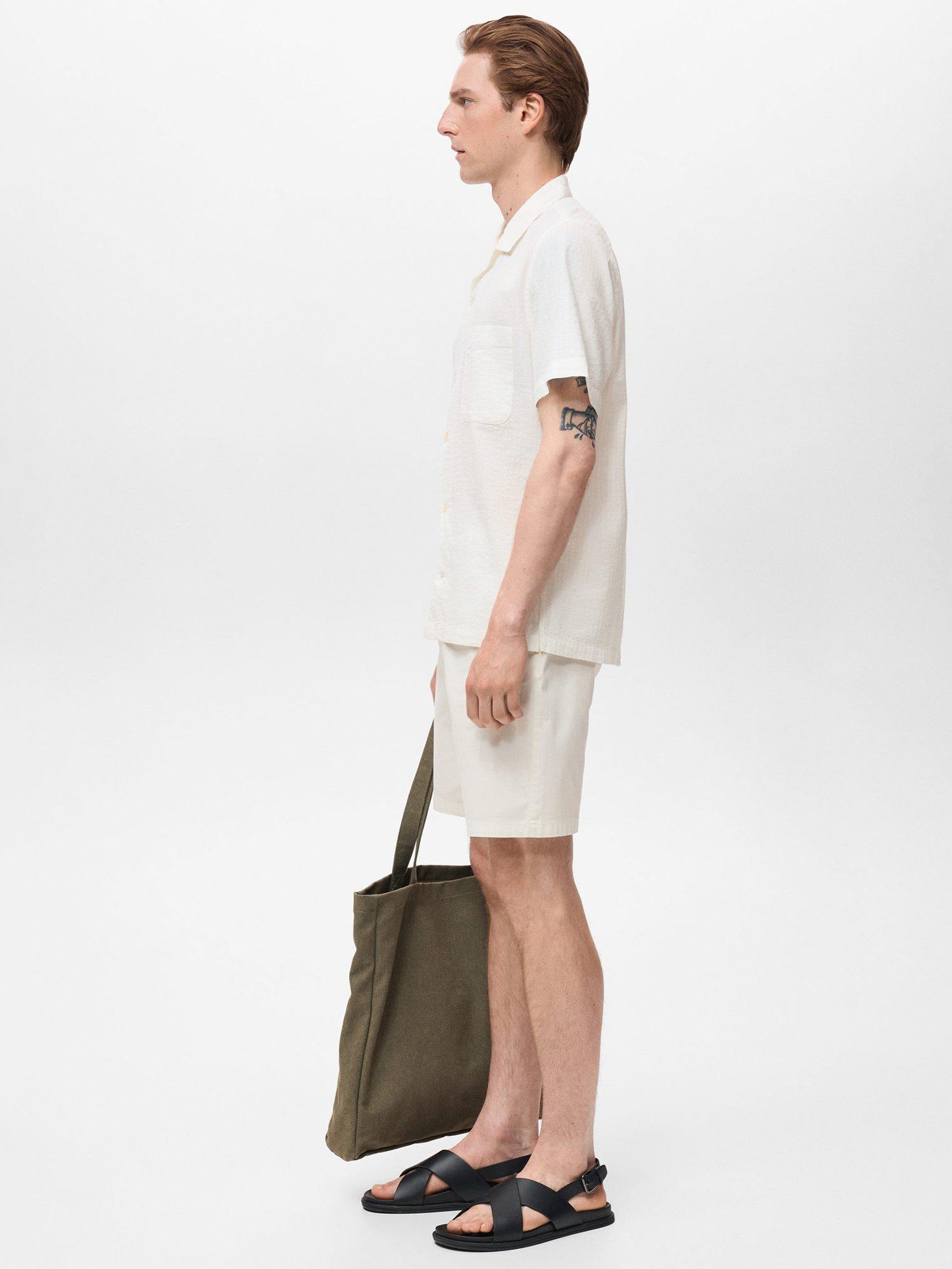 Product image 7 of 8, which shows Mango Muzza Button Down Short Sleeve Cotton Shirt, White, L