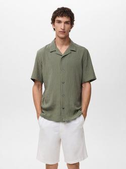 Mango Pireo Stripe Button Down Short Sleeve Shirt, Dark Green