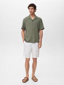 Mango Pireo Stripe Button Down Short Sleeve Shirt - view 2, Dark Green