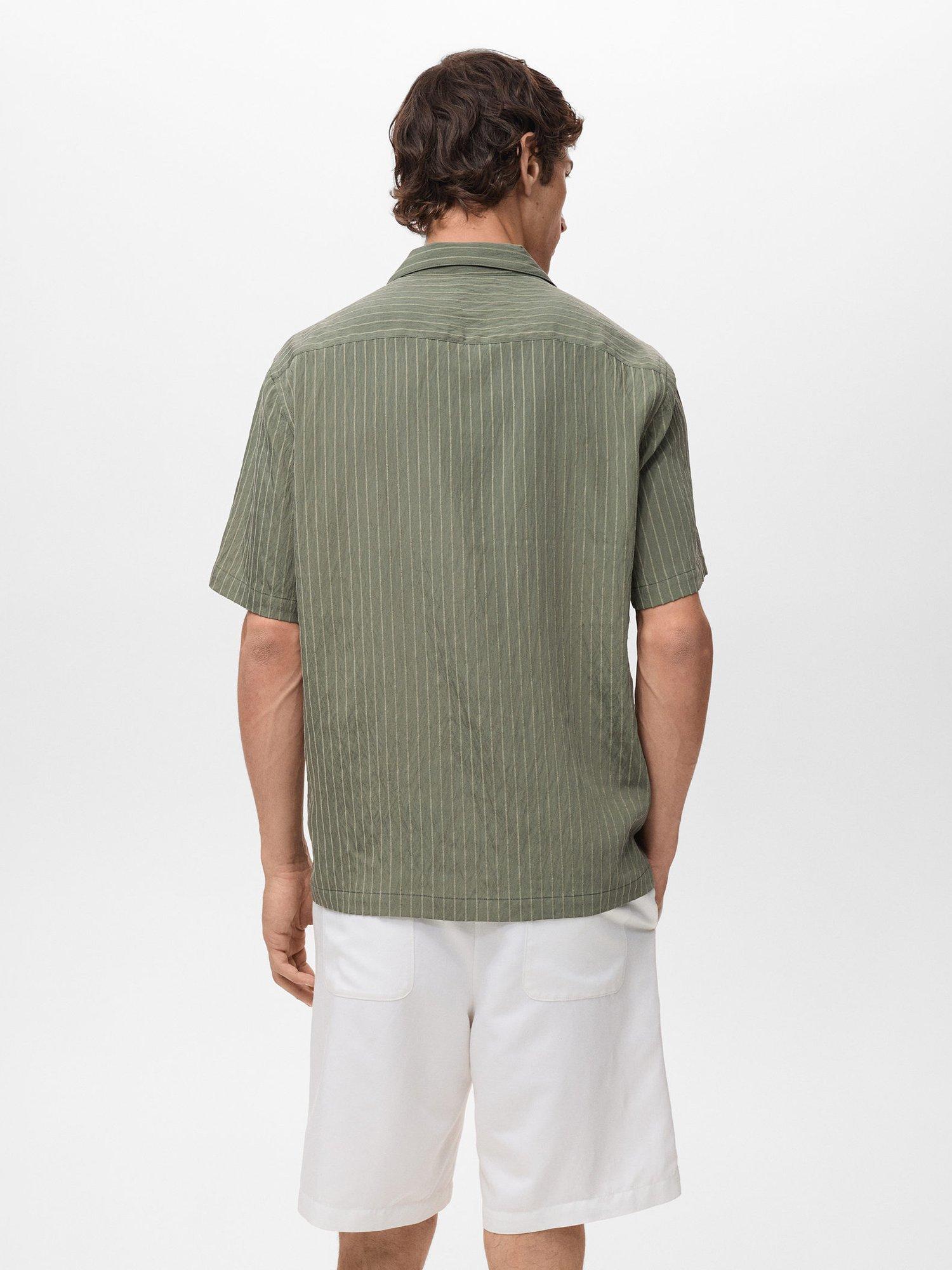 Product image 4 of 9, which shows Mango Pireo Stripe Button Down Short Sleeve Shirt, Dark Green, S