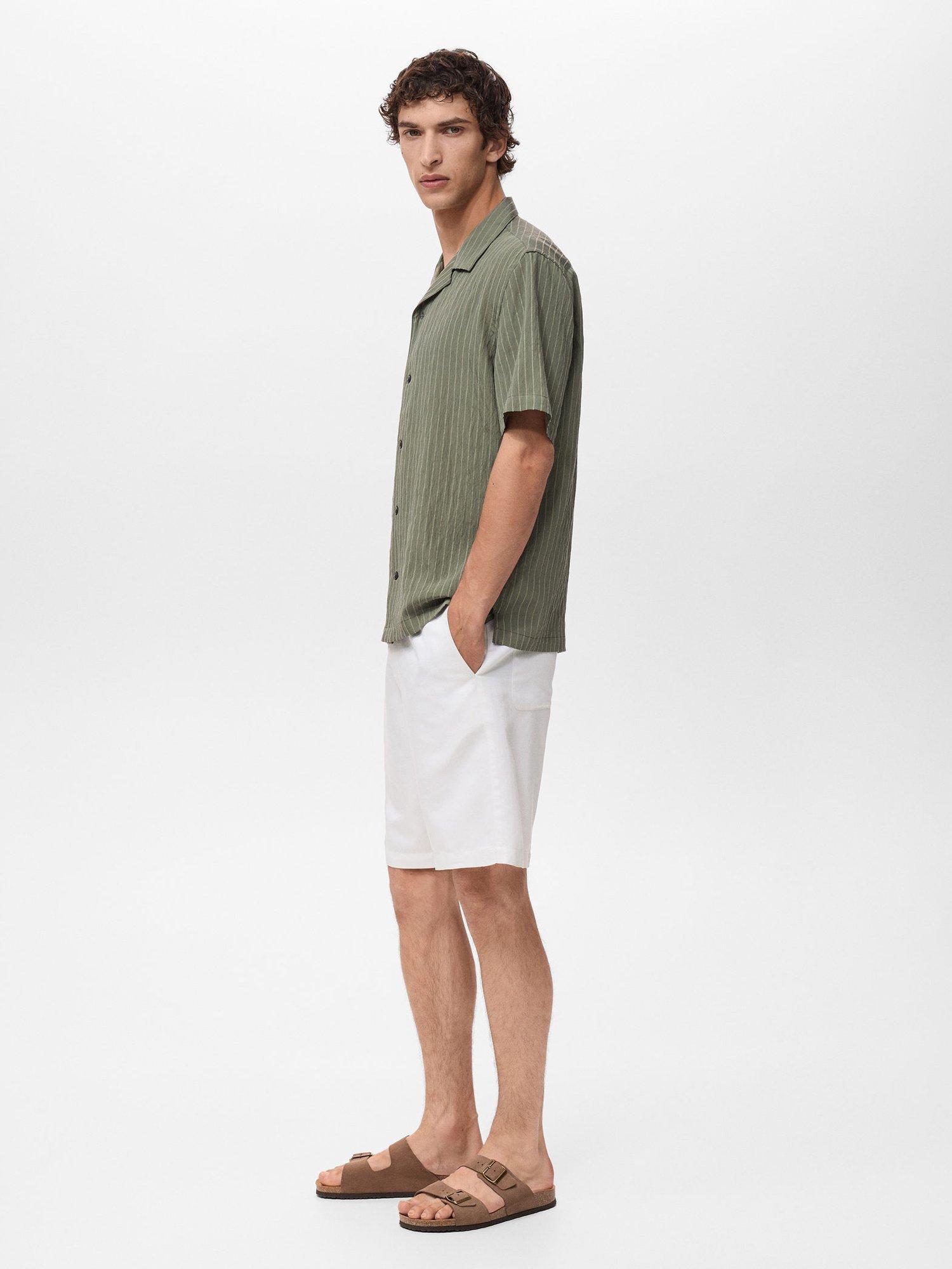 Product image 7 of 9, which shows Mango Pireo Stripe Button Down Short Sleeve Shirt, Dark Green, S
