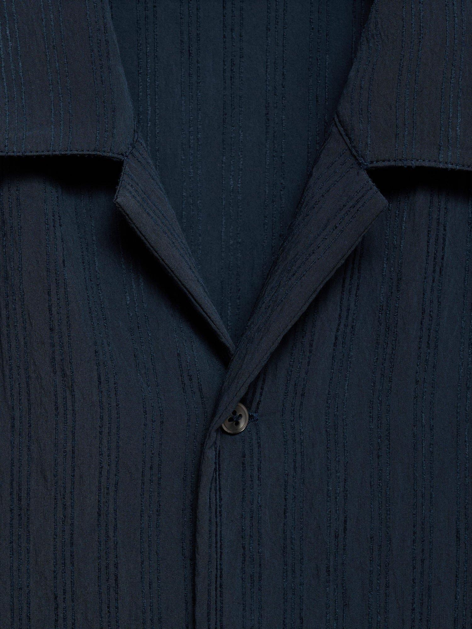 Product image 9 of 9, which shows Mango Pireos Stripe Button Down Short Sleeve Shirt, Navy, L