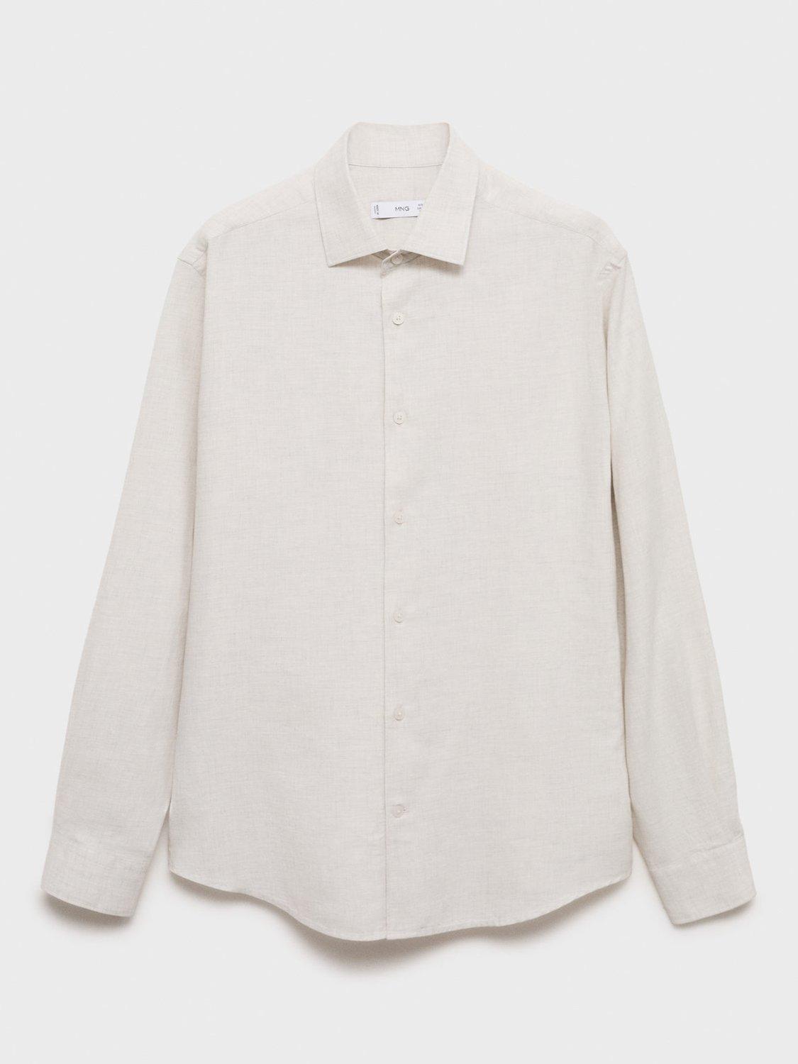 Product image 3 of 8, which shows Mango Rub Cotton Linen Blend Shirt, Natural White, L