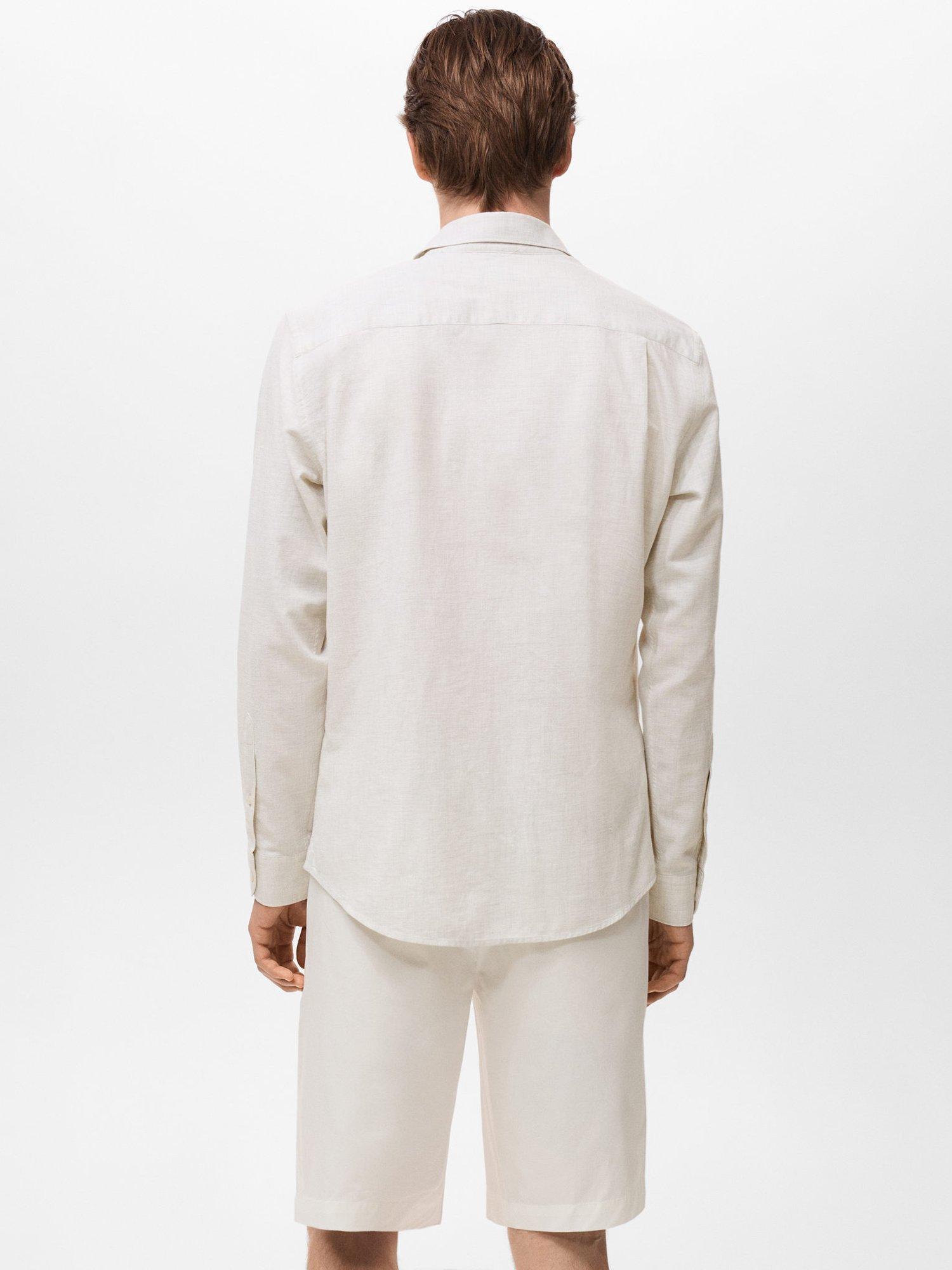 Product image 4 of 8, which shows Mango Rub Cotton Linen Blend Shirt, Natural White, L