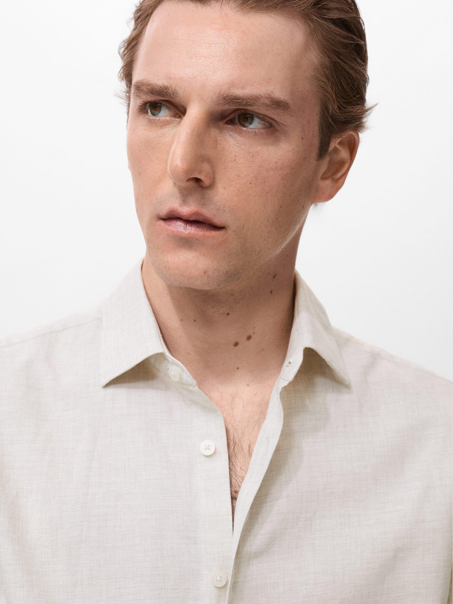 Product image 6 of 8, which shows Mango Rub Cotton Linen Blend Shirt, Natural White, L