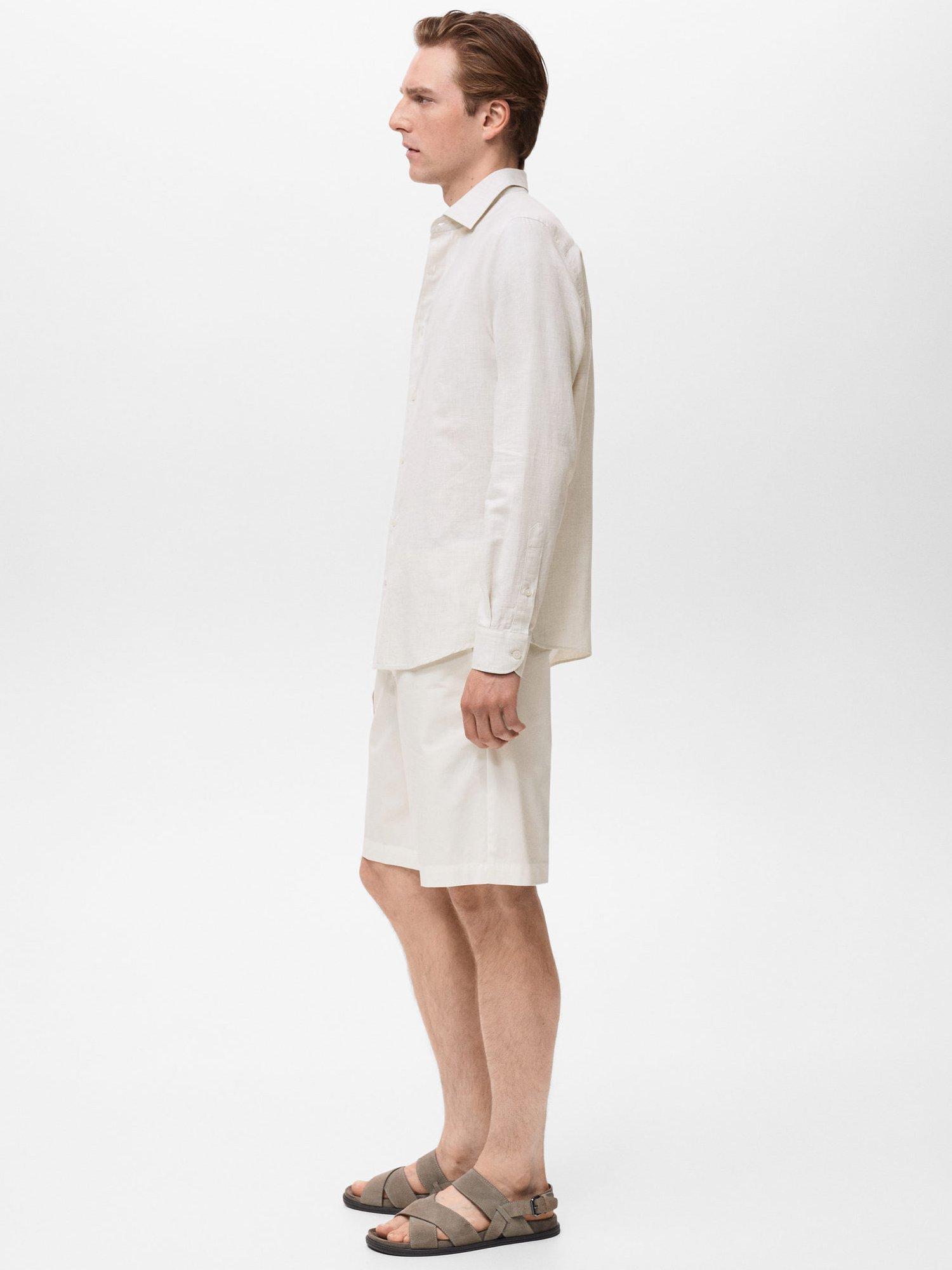 Product image 7 of 8, which shows Mango Rub Cotton Linen Blend Shirt, Natural White, L
