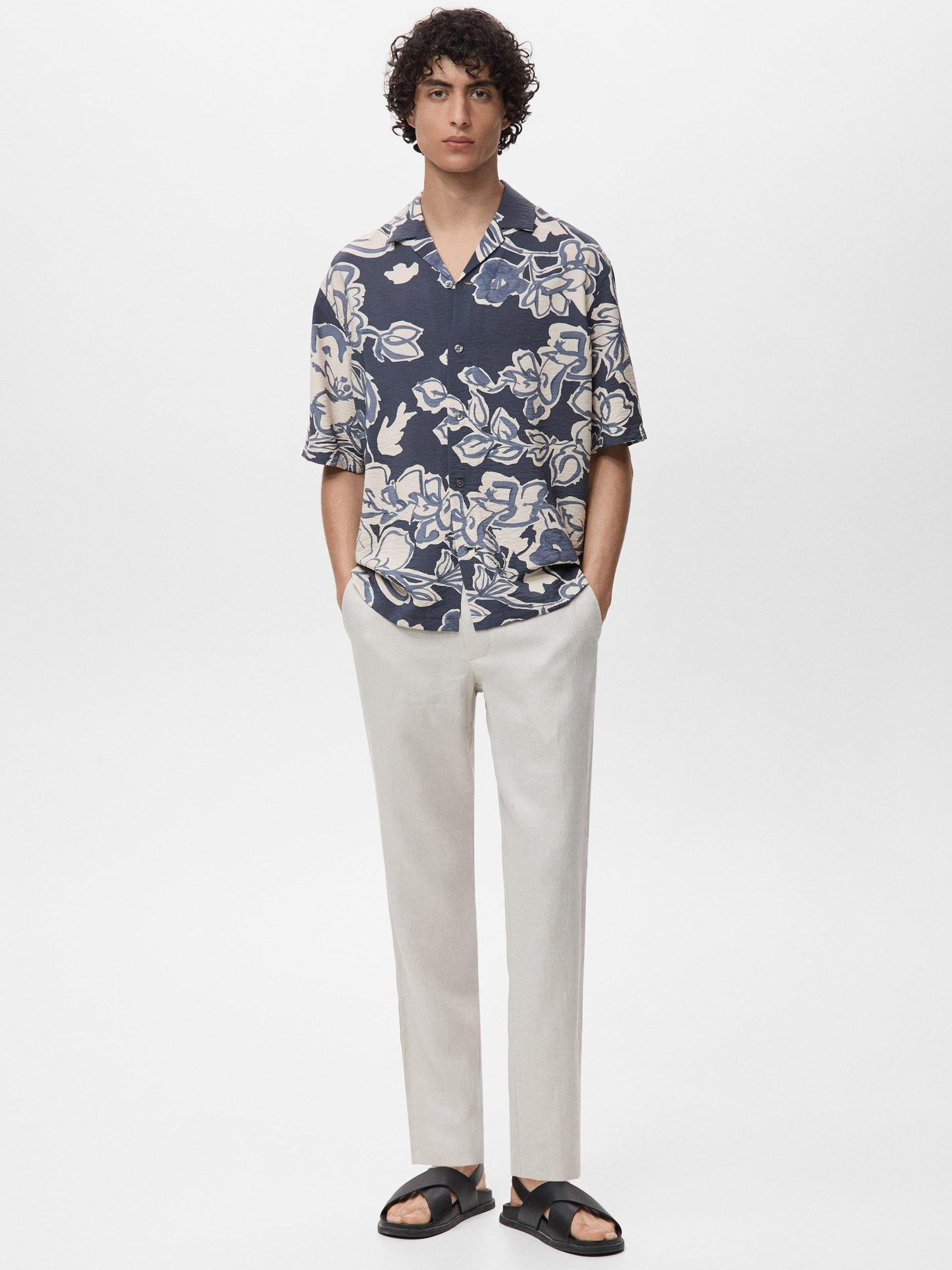 Product image 2 of 9, which shows Mango Scorcio Floral Print Button Down Short Sleeve Shirt, Navy, S