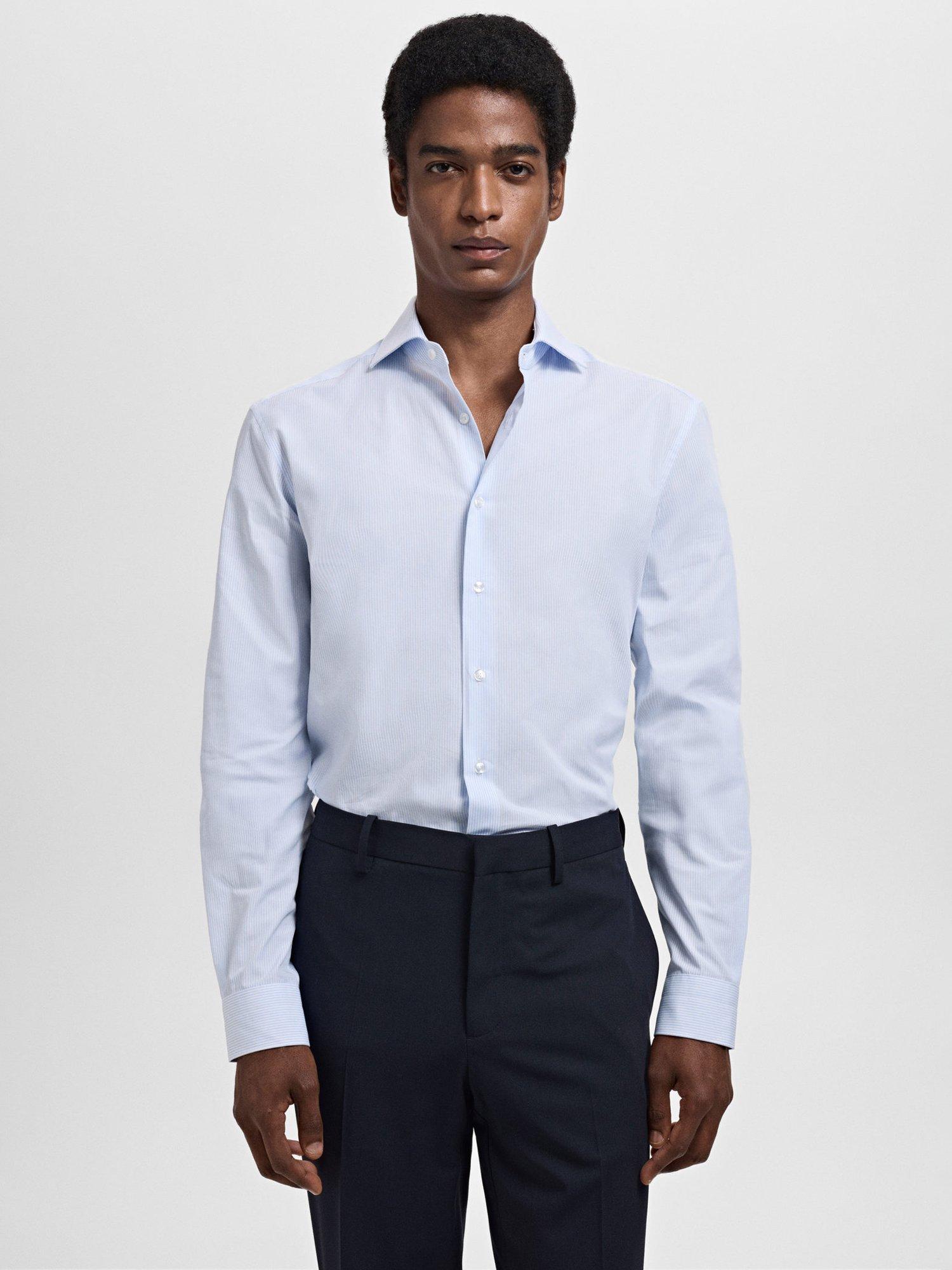 Product image 1 of 8, which shows Mango Selva Stripe Cotton Shirt, Medium Blue, L