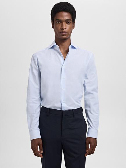 Mango Selva Stripe Cotton Shirt, Medium Blue