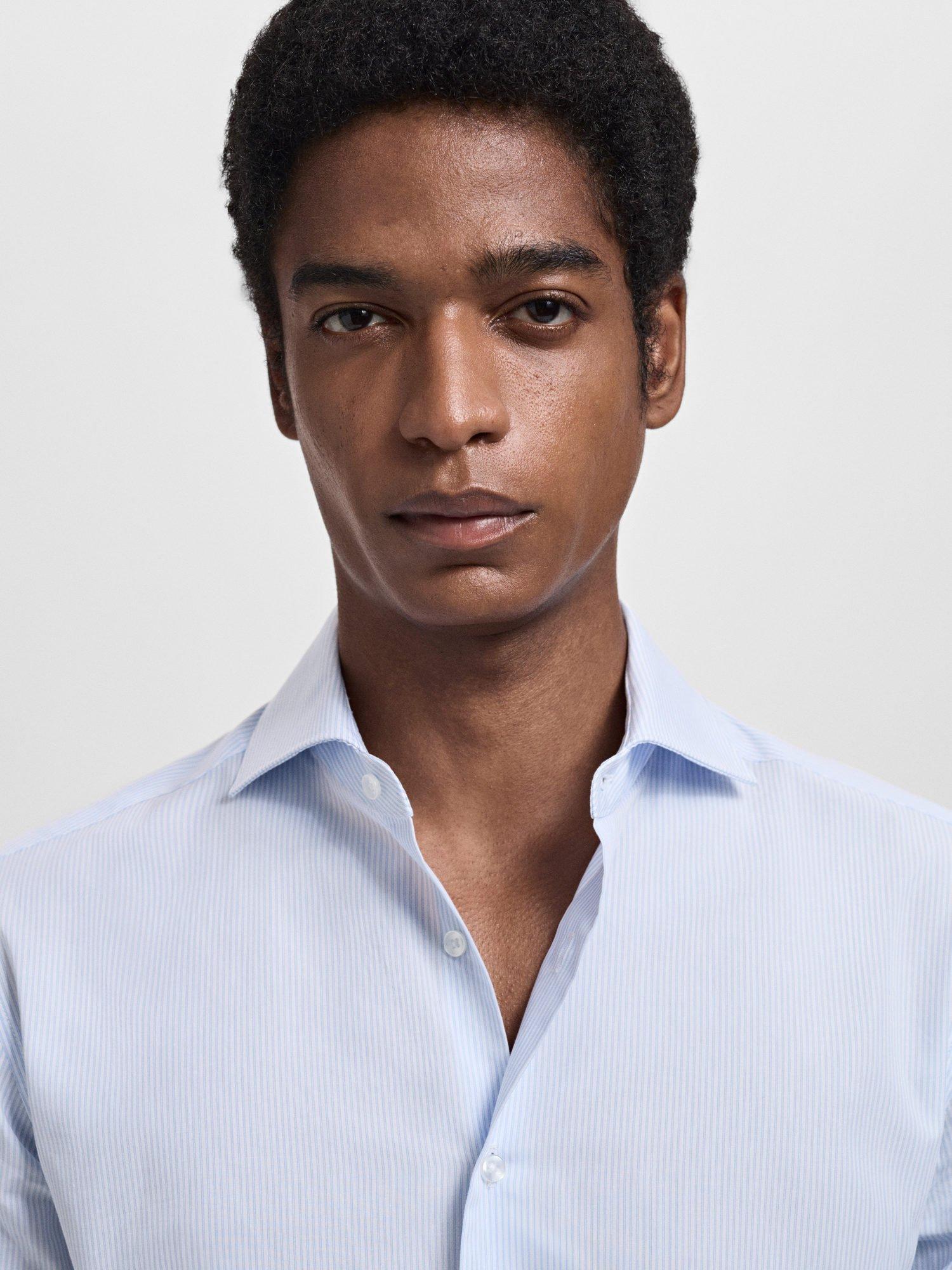 Product image 6 of 8, which shows Mango Selva Stripe Cotton Shirt, Medium Blue, L